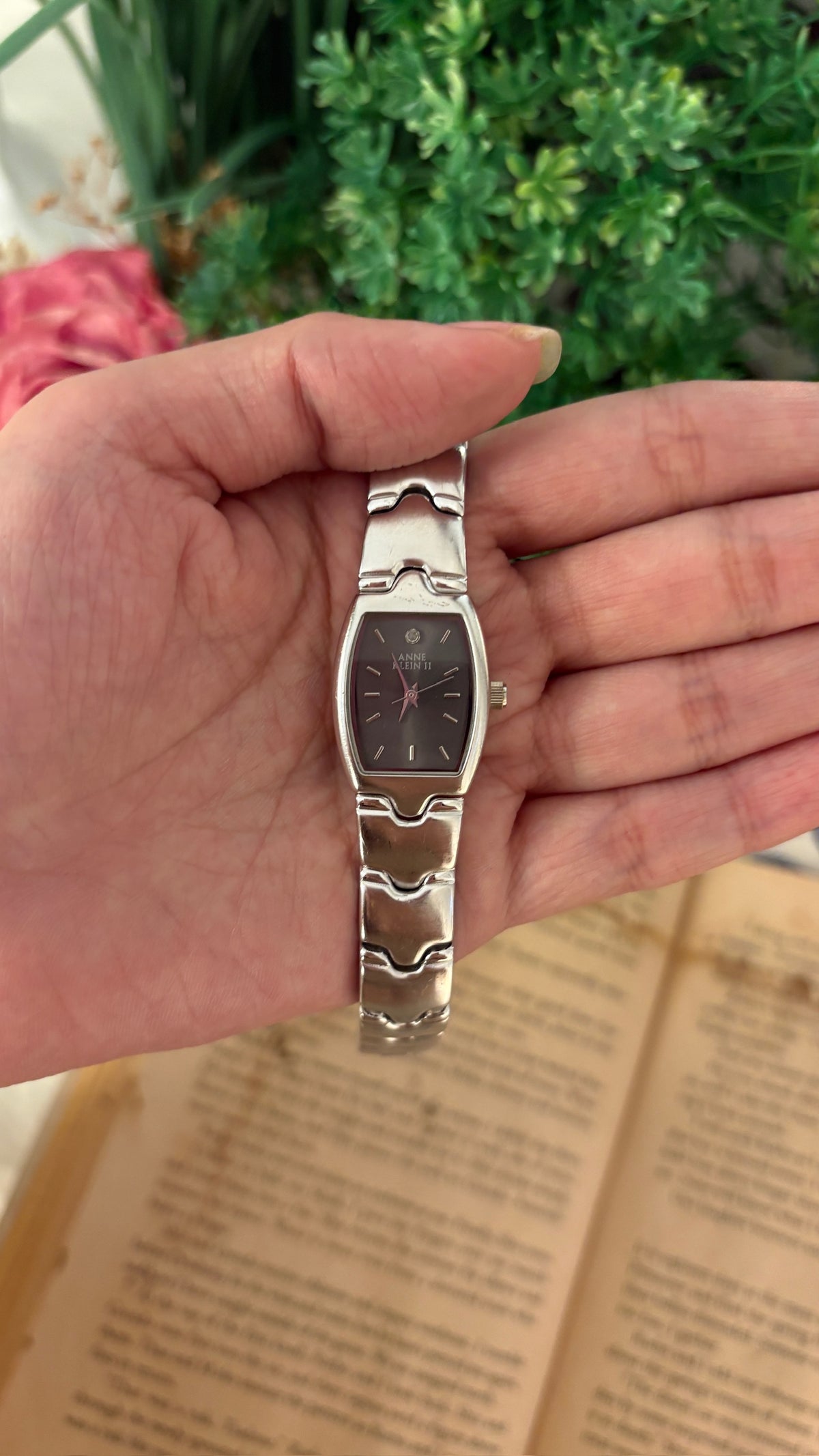 Rare Vintage Anne Klein Black Dial Barrel Watch in Silver Tone Quartz