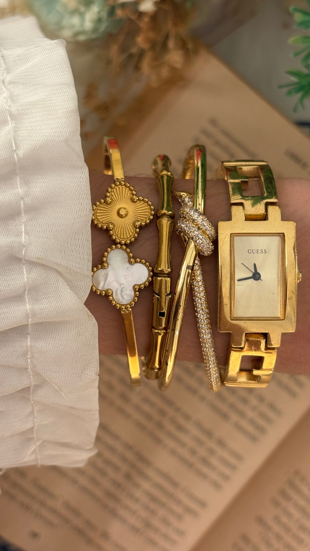 Rare Vintage Guess Tank Logo Bracelet Watch in Gold Tone Quartz