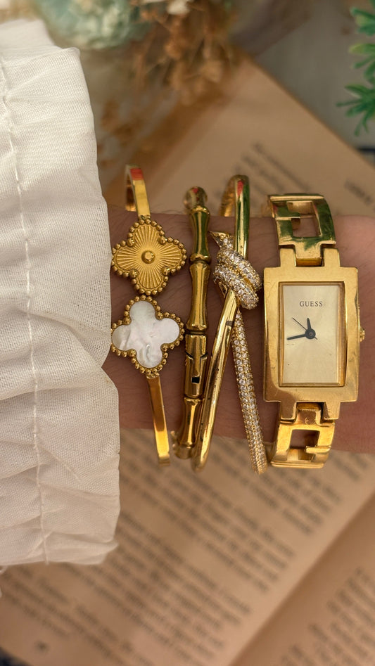 Rare Vintage Guess Tank Logo Bracelet Watch in Gold Tone Quartz