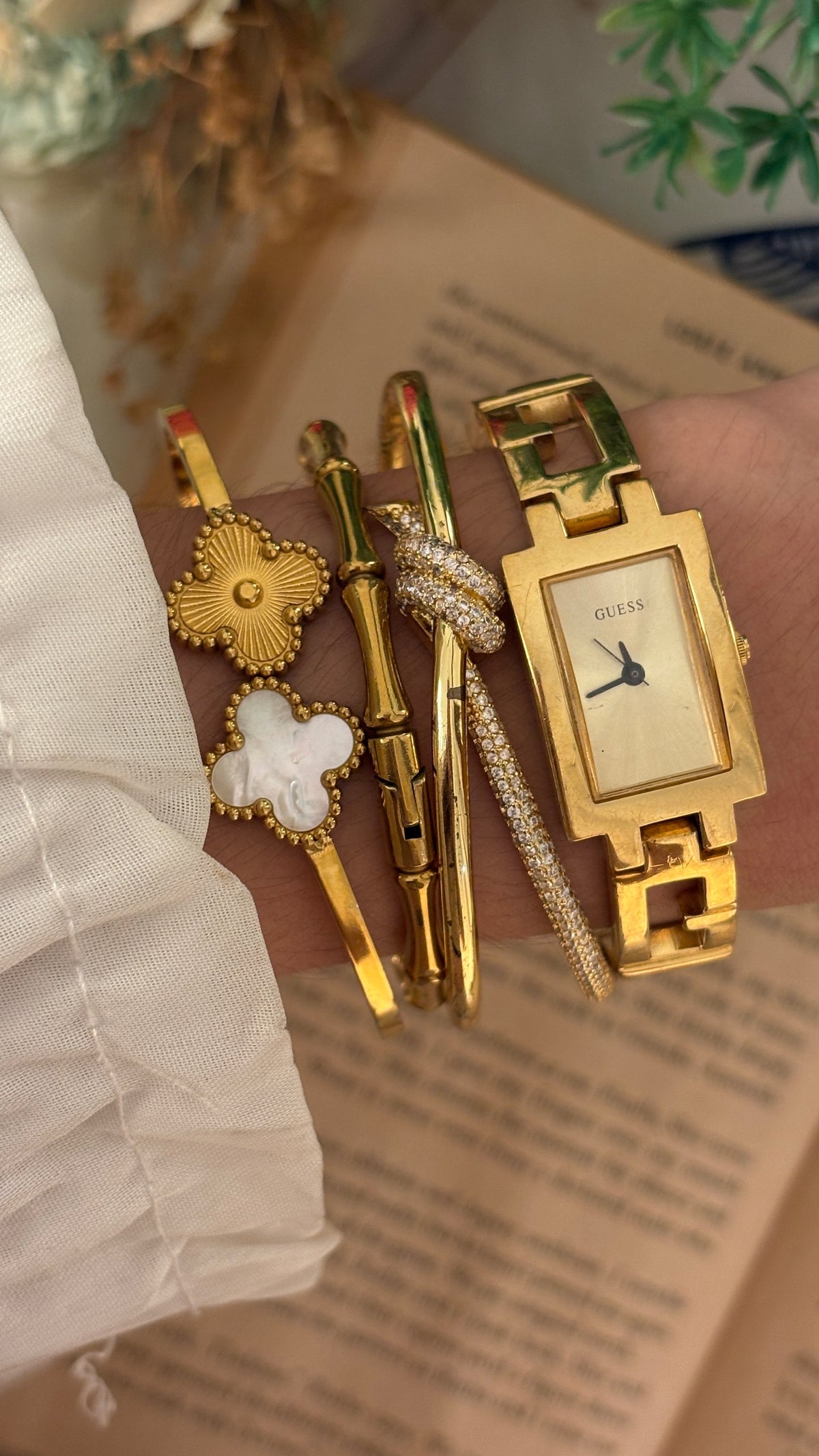 Rare Vintage Guess Tank Logo Bracelet Watch in Gold Tone Quartz