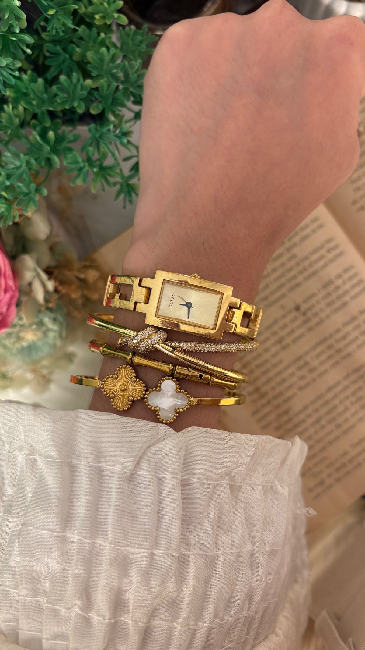 Rare Vintage Guess Tank Logo Bracelet Watch in Gold Tone Quartz