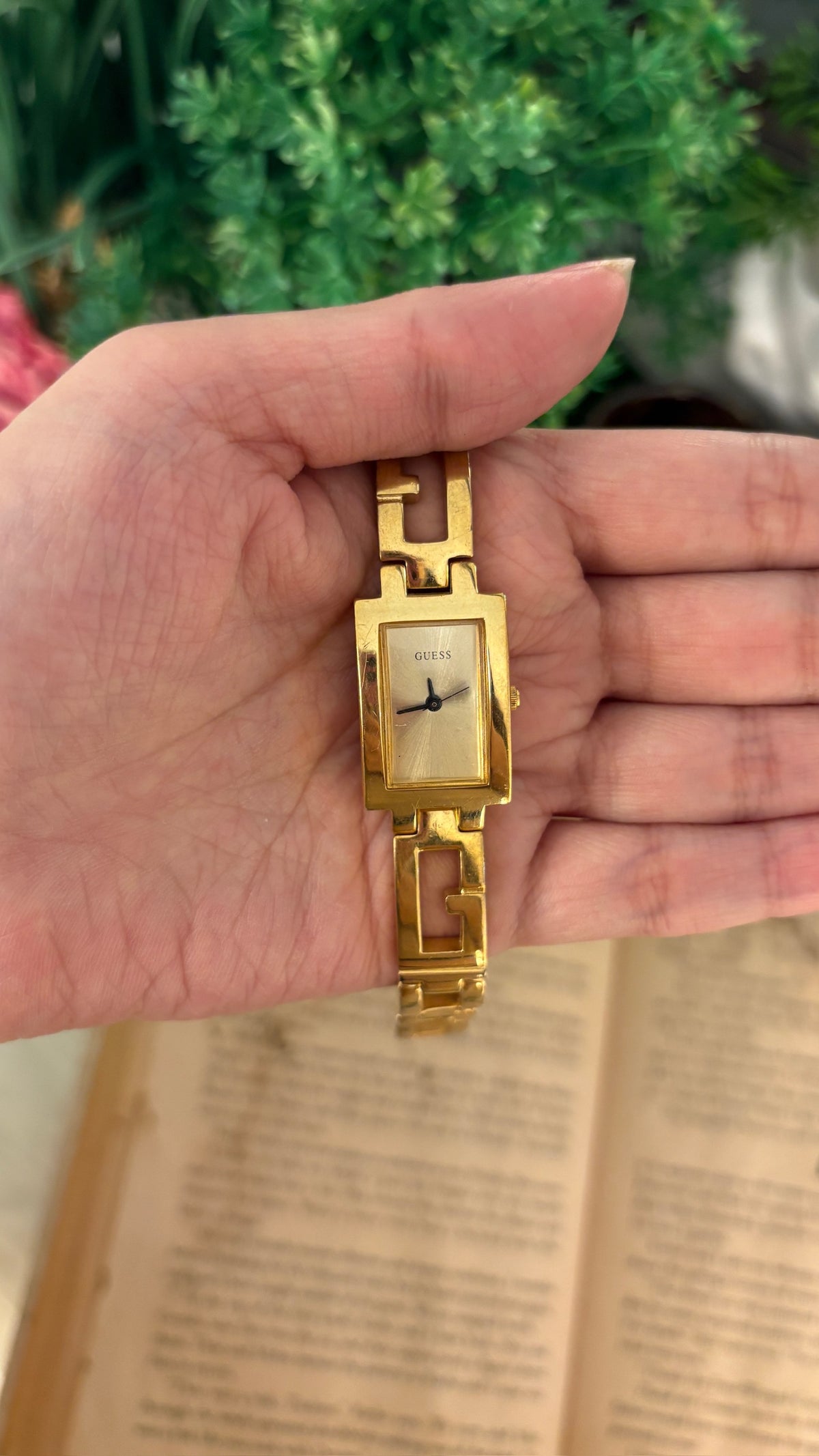 Rare Vintage Guess Tank Logo Bracelet Watch in Gold Tone Quartz