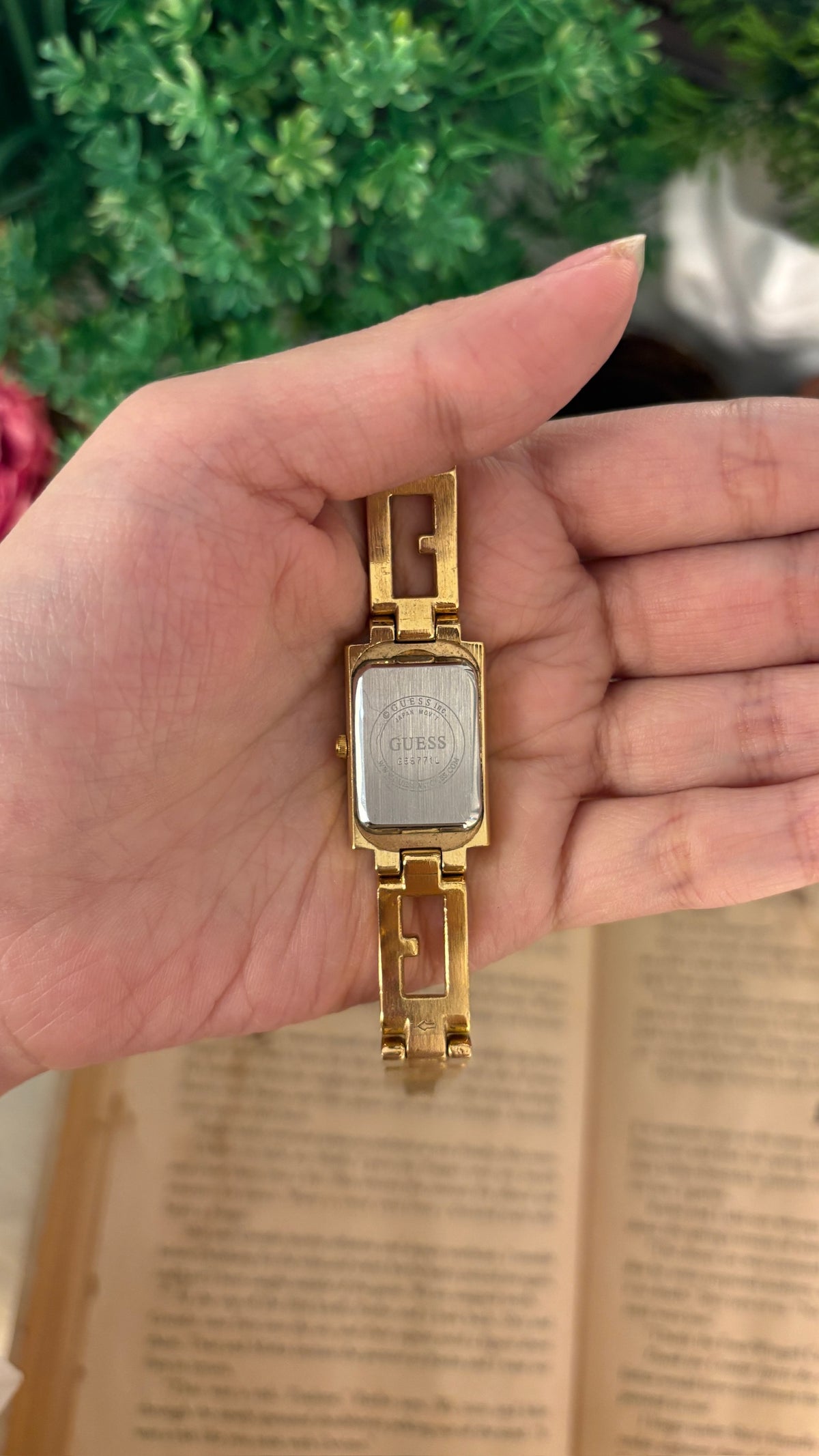 Rare Vintage Guess Tank Logo Bracelet Watch in Gold Tone Quartz