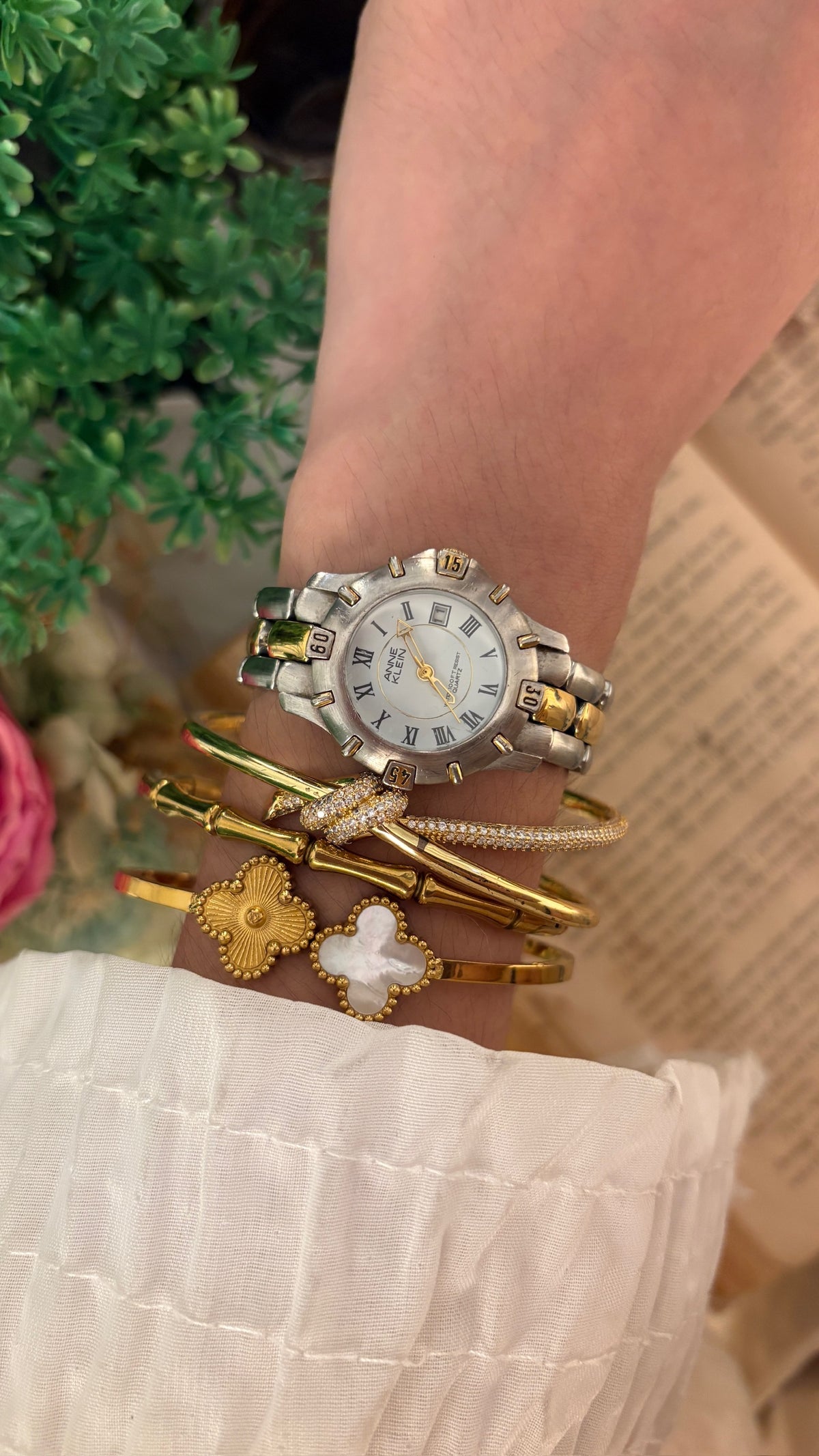 Vintage Anne Klein Sports Style Date Window Watch in Two-Tone Quartz