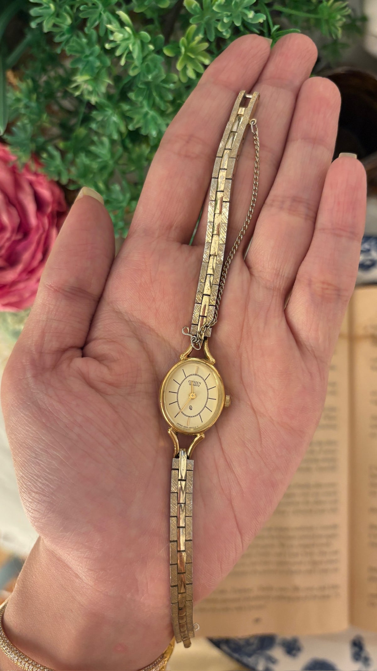 Extremely Rare Dainty Citizen Oval Bracelet Watch in Gold Tone Quartz