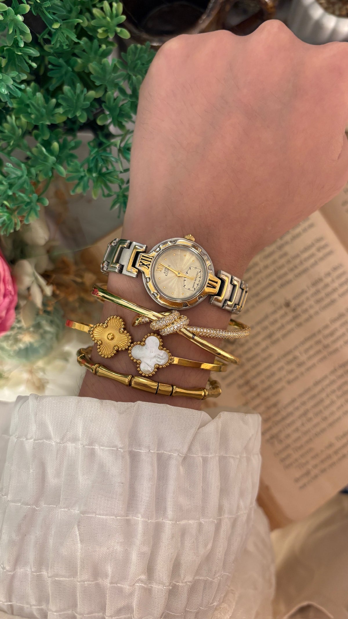 Rare Vintage Anne Klein II Sunray Dial Watch in Two-Tone Quartz