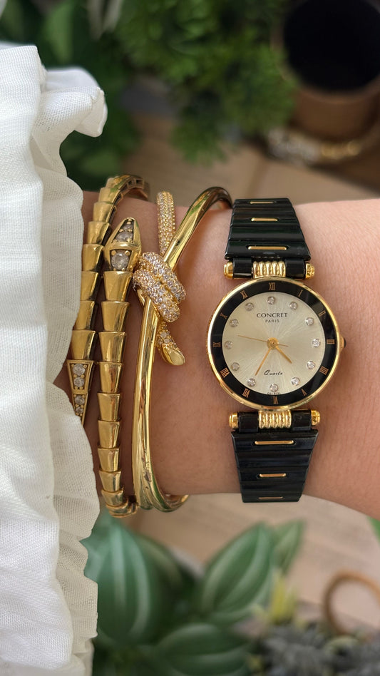 Vintage Concret Paris Rhinestone Indices Watch in Two-Tone Quartz