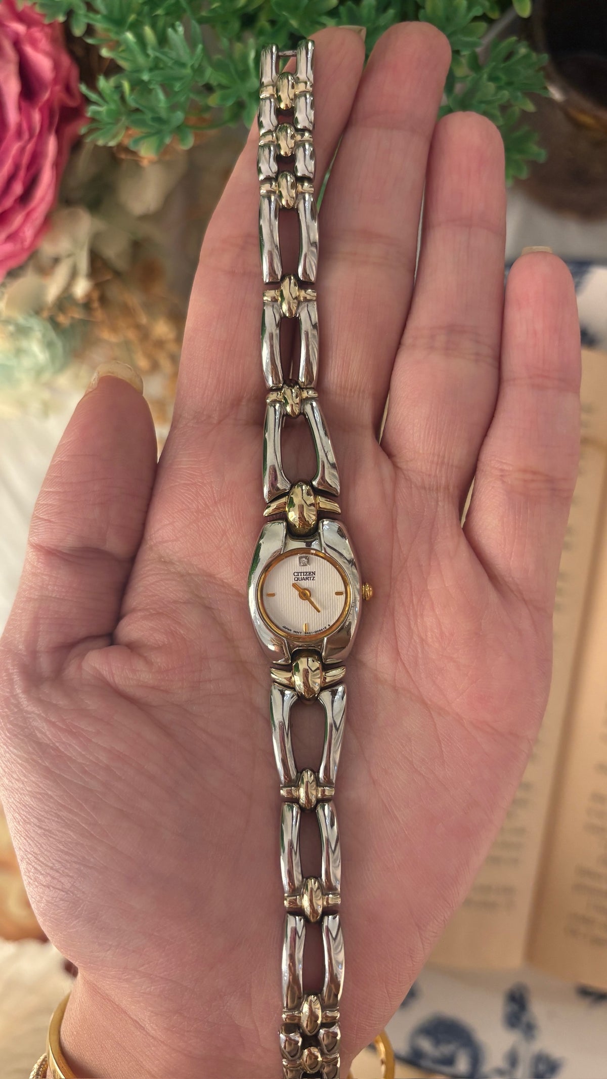 Extremely Rare Dainty Vintage Citizen Embedded Dial Watch in Two-Tone Quartz