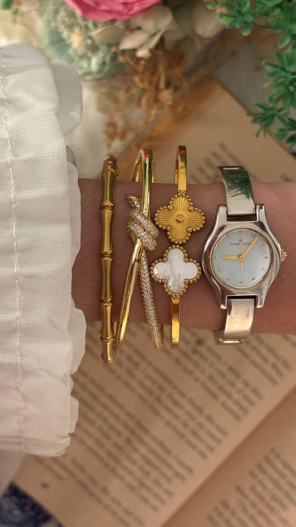 Vintage Anne Klein Bangle Watch in Silver Tone Quartz