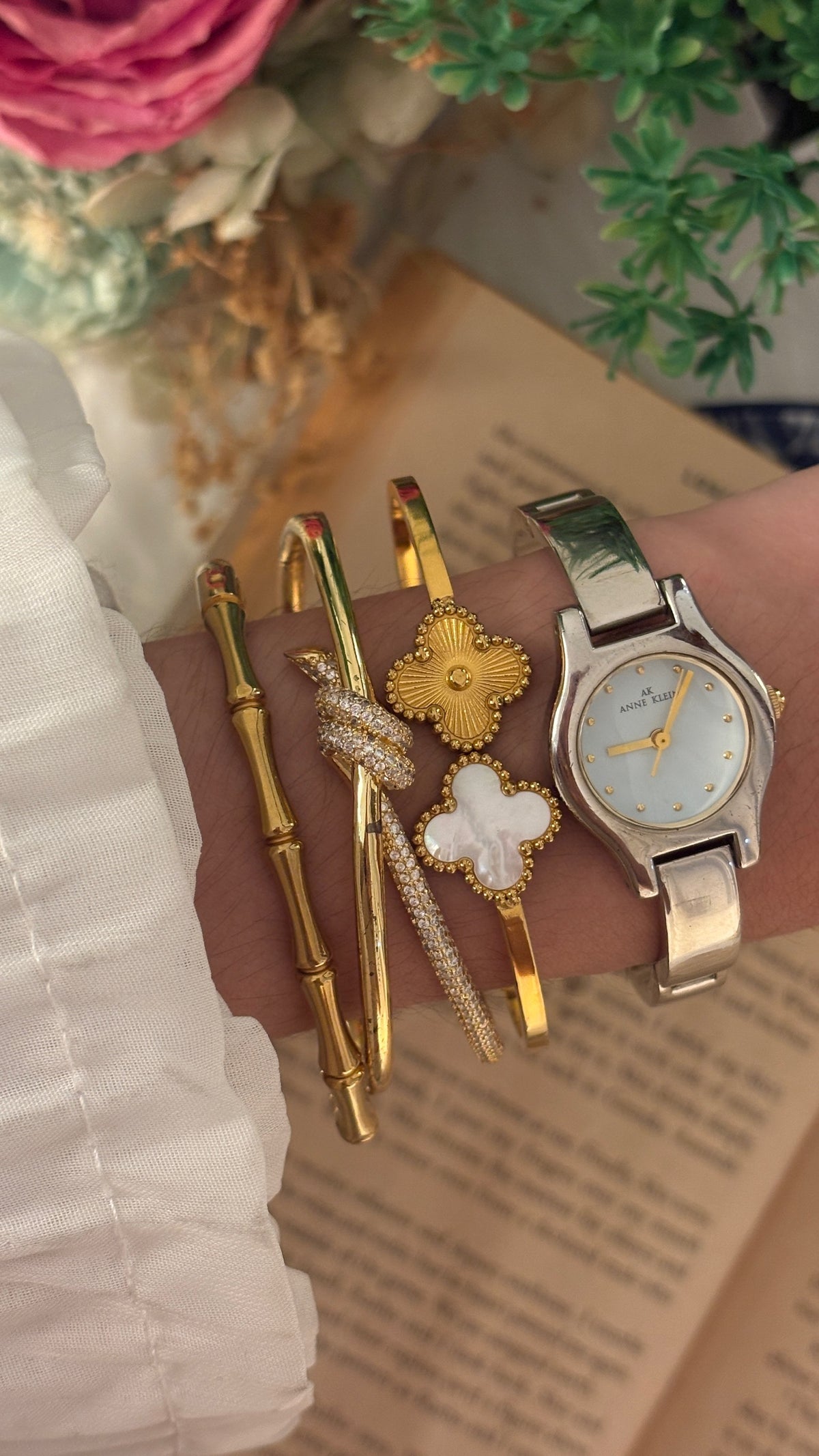Vintage Anne Klein Bangle Watch in Silver Tone Quartz