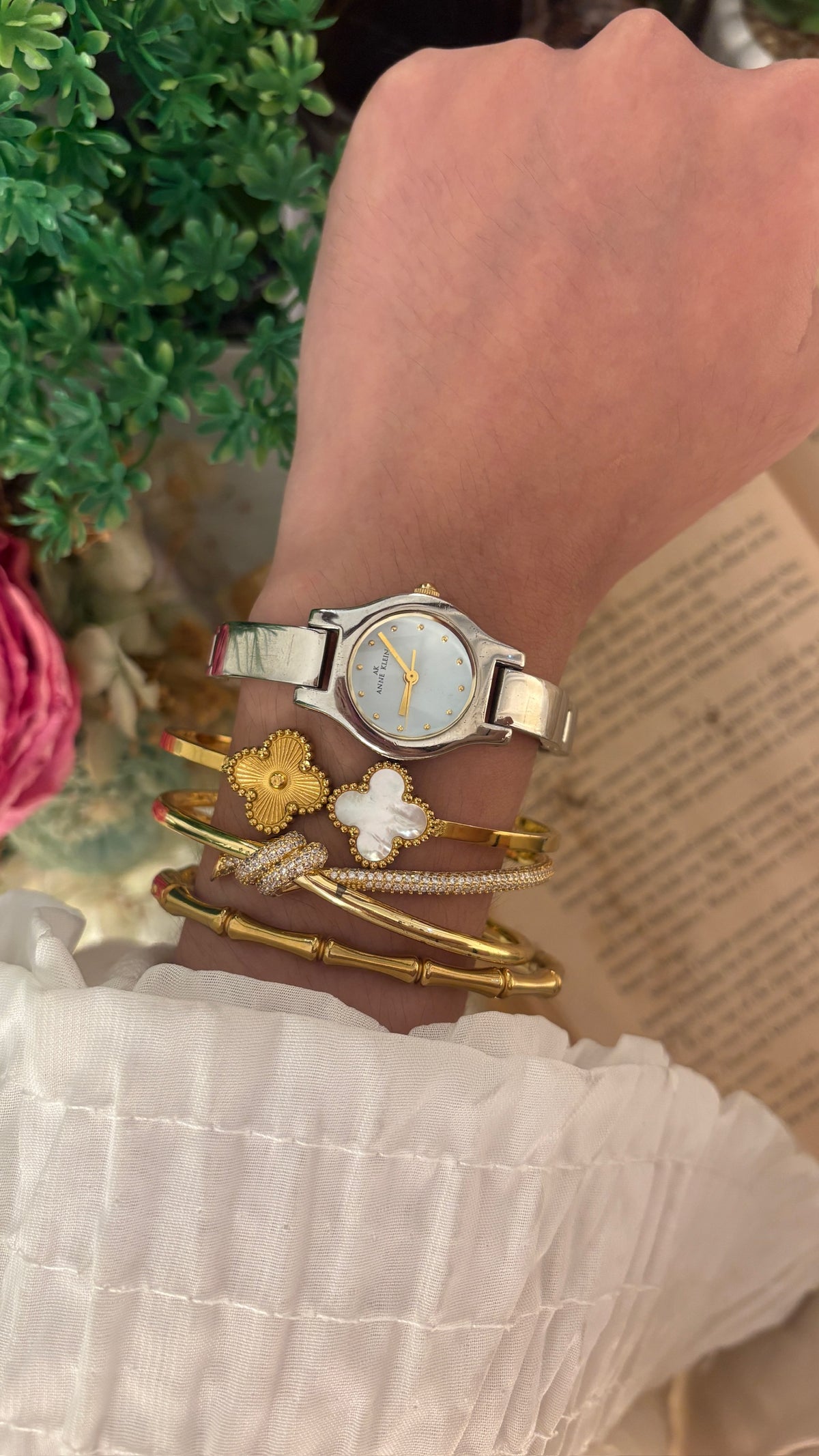 Vintage Anne Klein Bangle Watch in Silver Tone Quartz