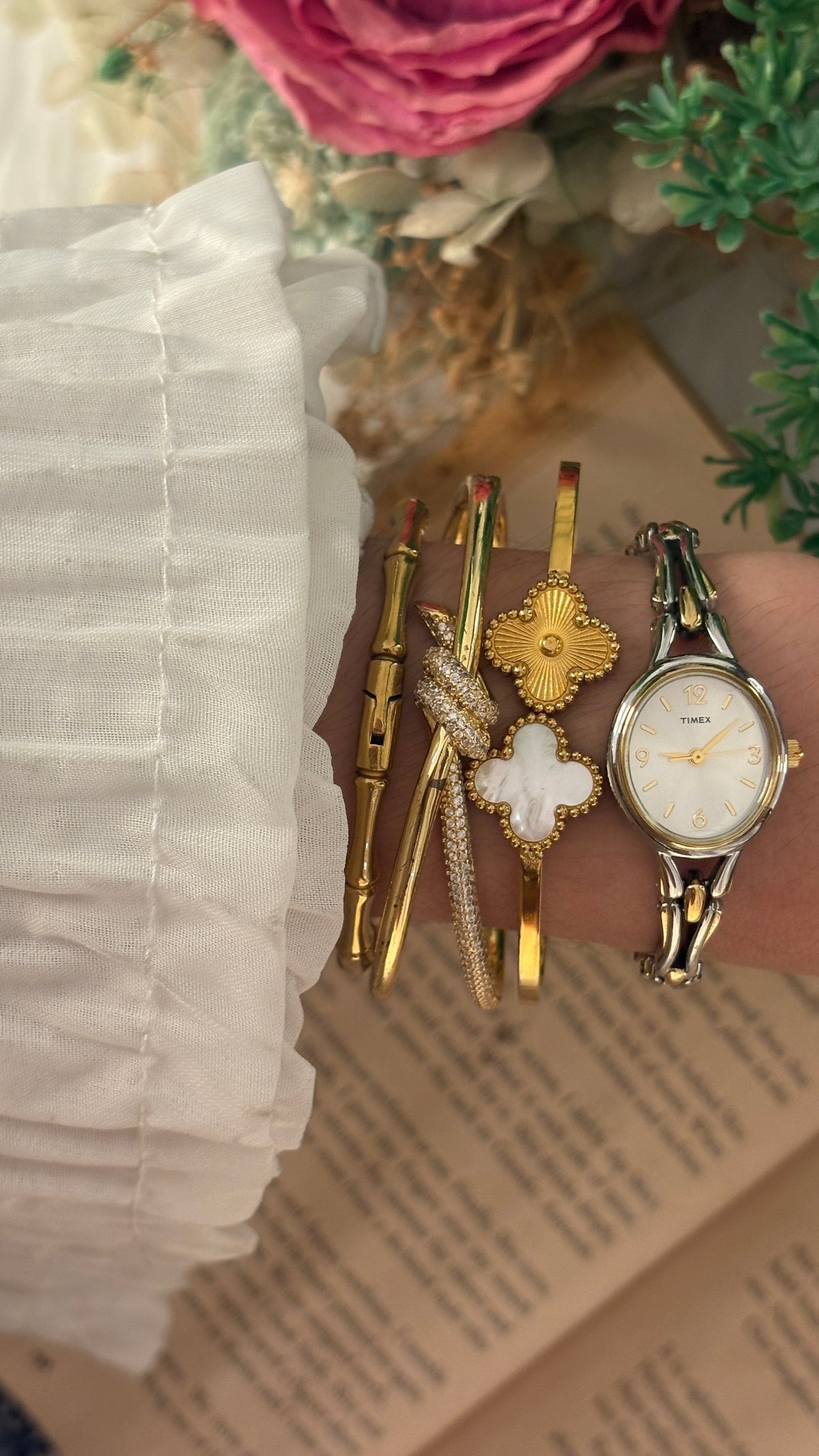 Rare Vintage Elegant Timex Bracelet Watch in Two-Tone Quartz