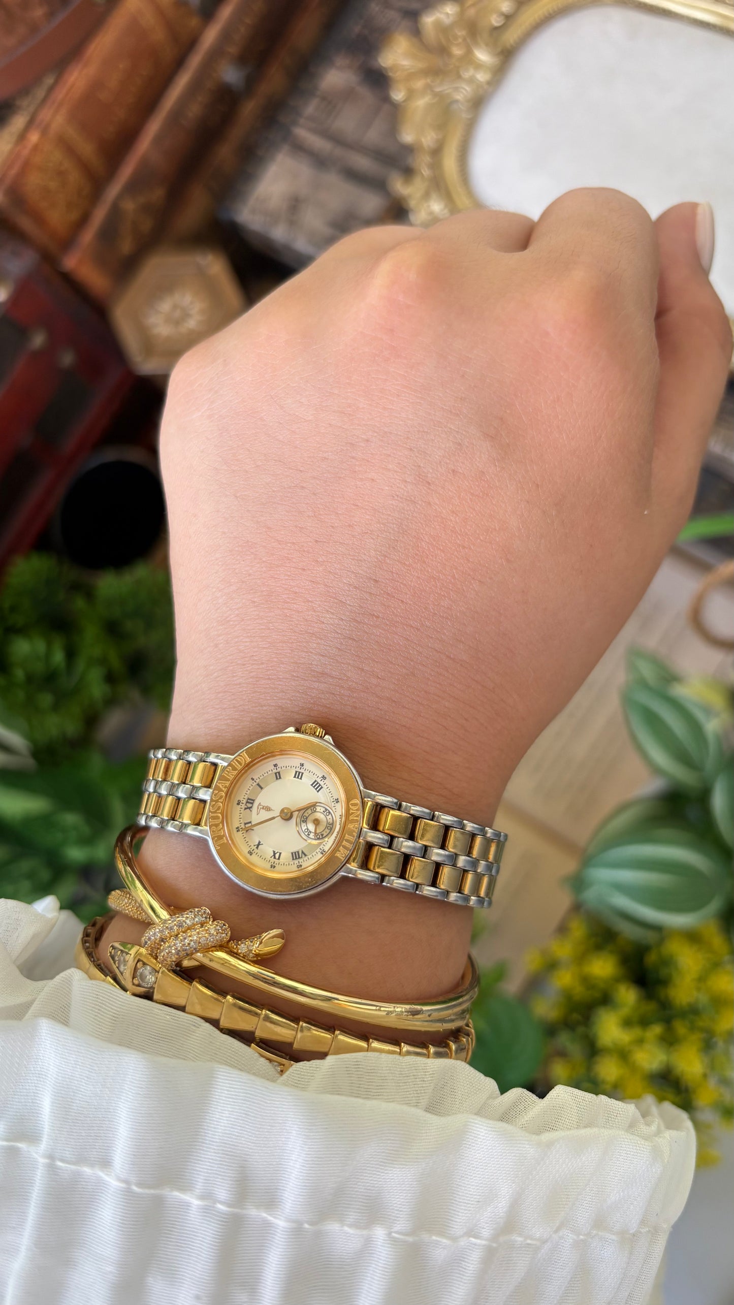 Rare Vintage Trussardi Milano Chrono Watch in Two-Tone Japan Quartz