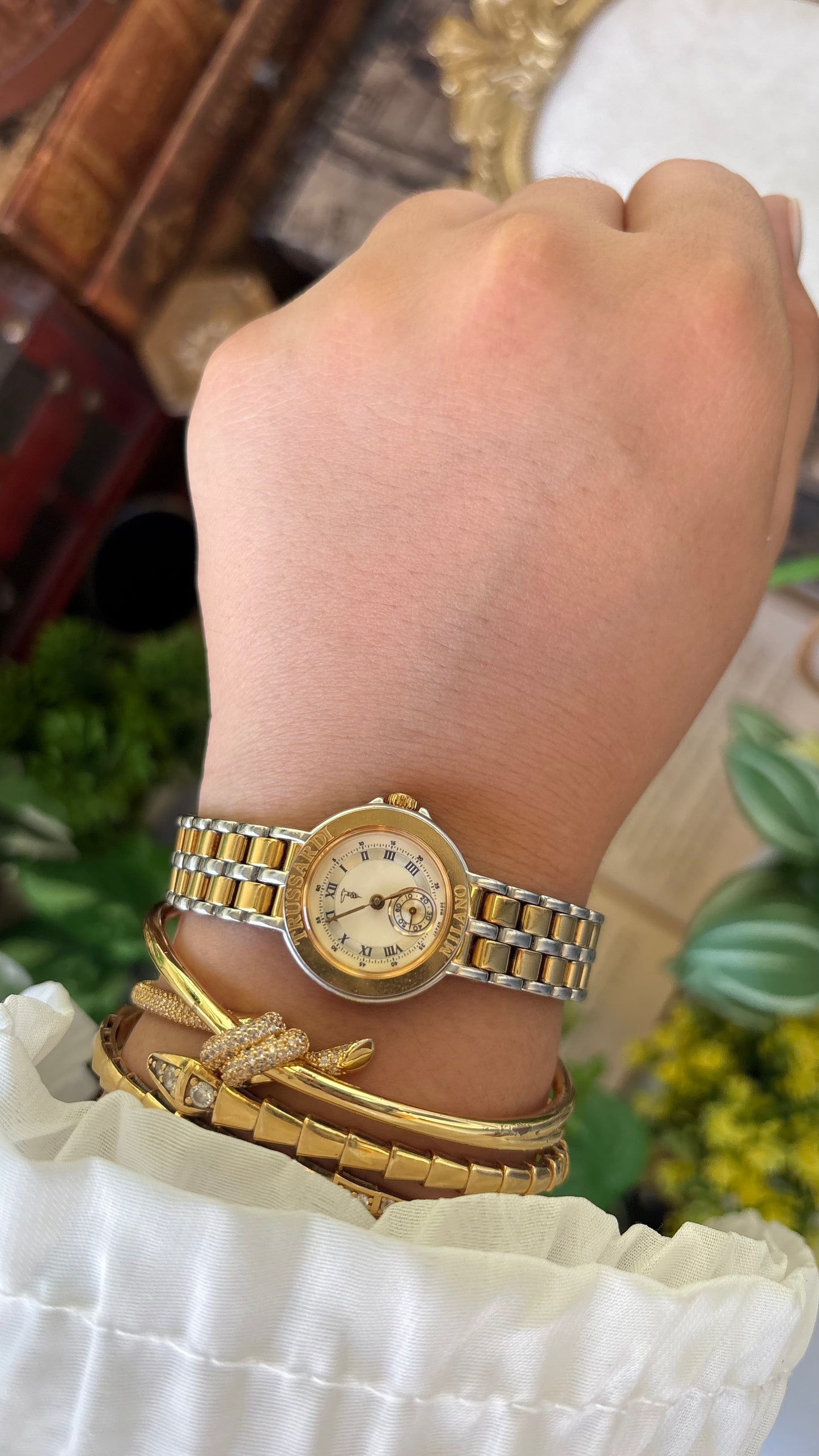 Rare Vintage Trussardi Milano Chrono Watch in Two-Tone Japan Quartz