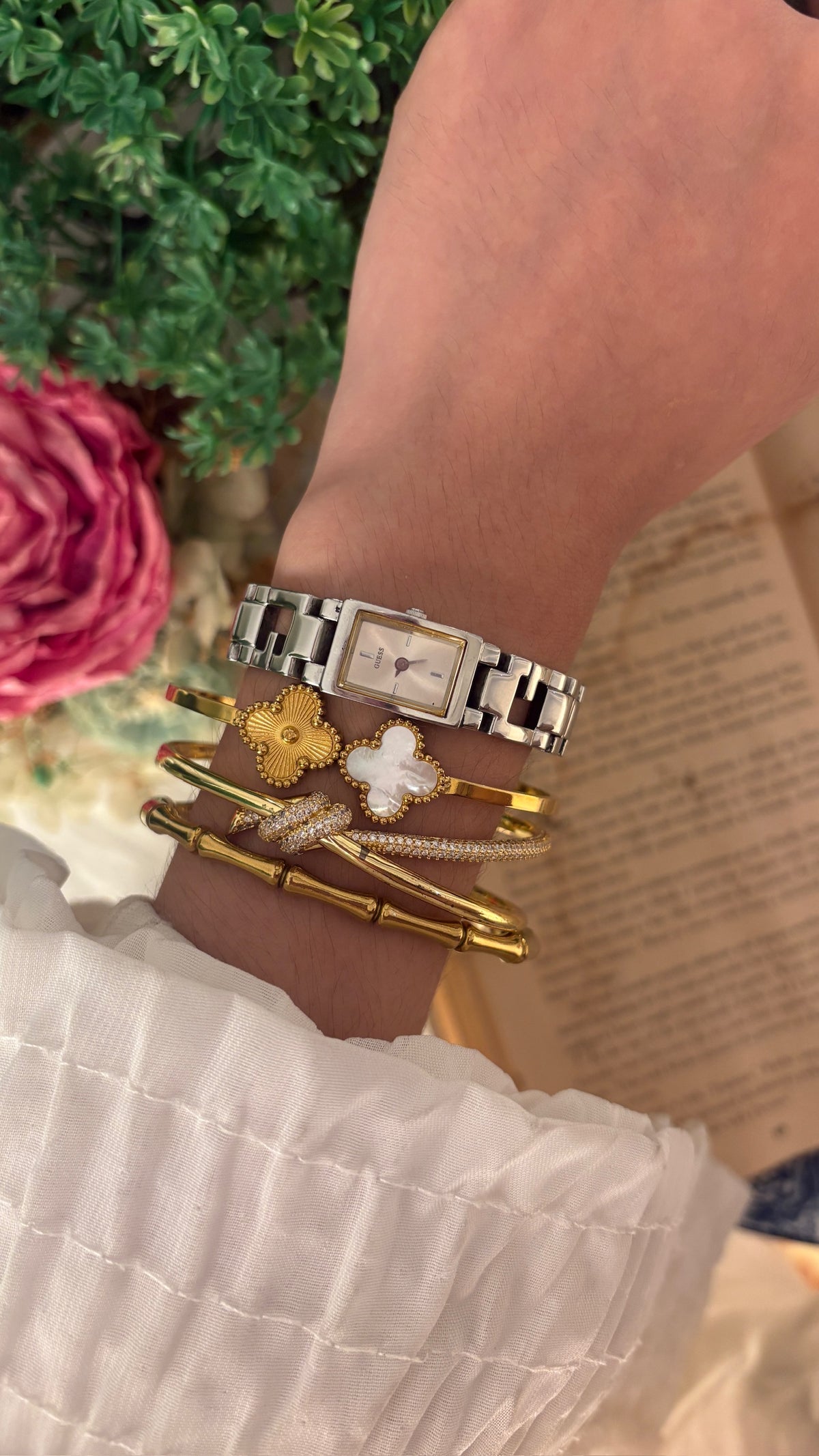 Dainty Vintage Guess Tank Logo Bracelet Watch in Silver Tone Quartz