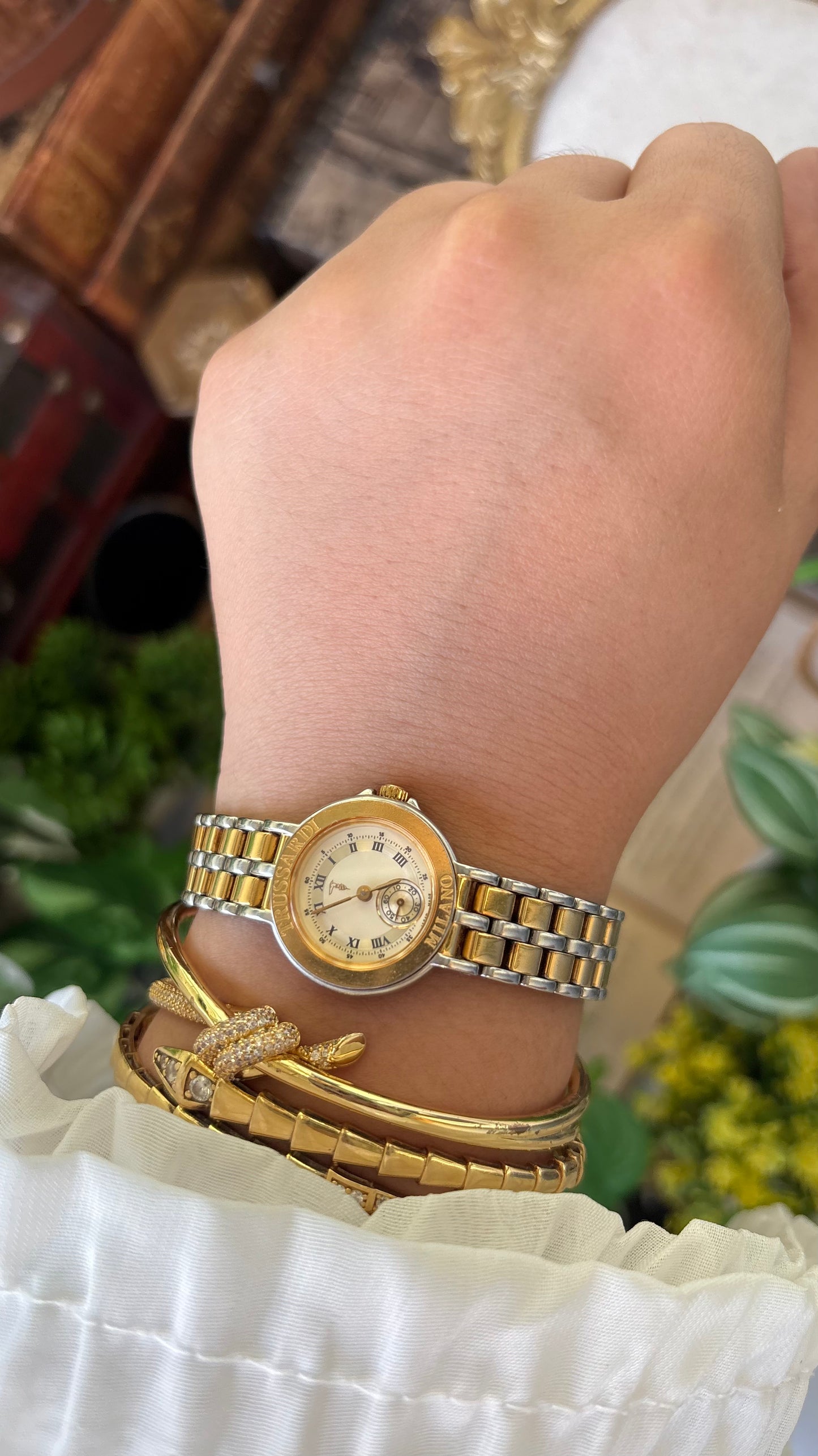 Rare Vintage Trussardi Milano Chrono Watch in Two-Tone Japan Quartz