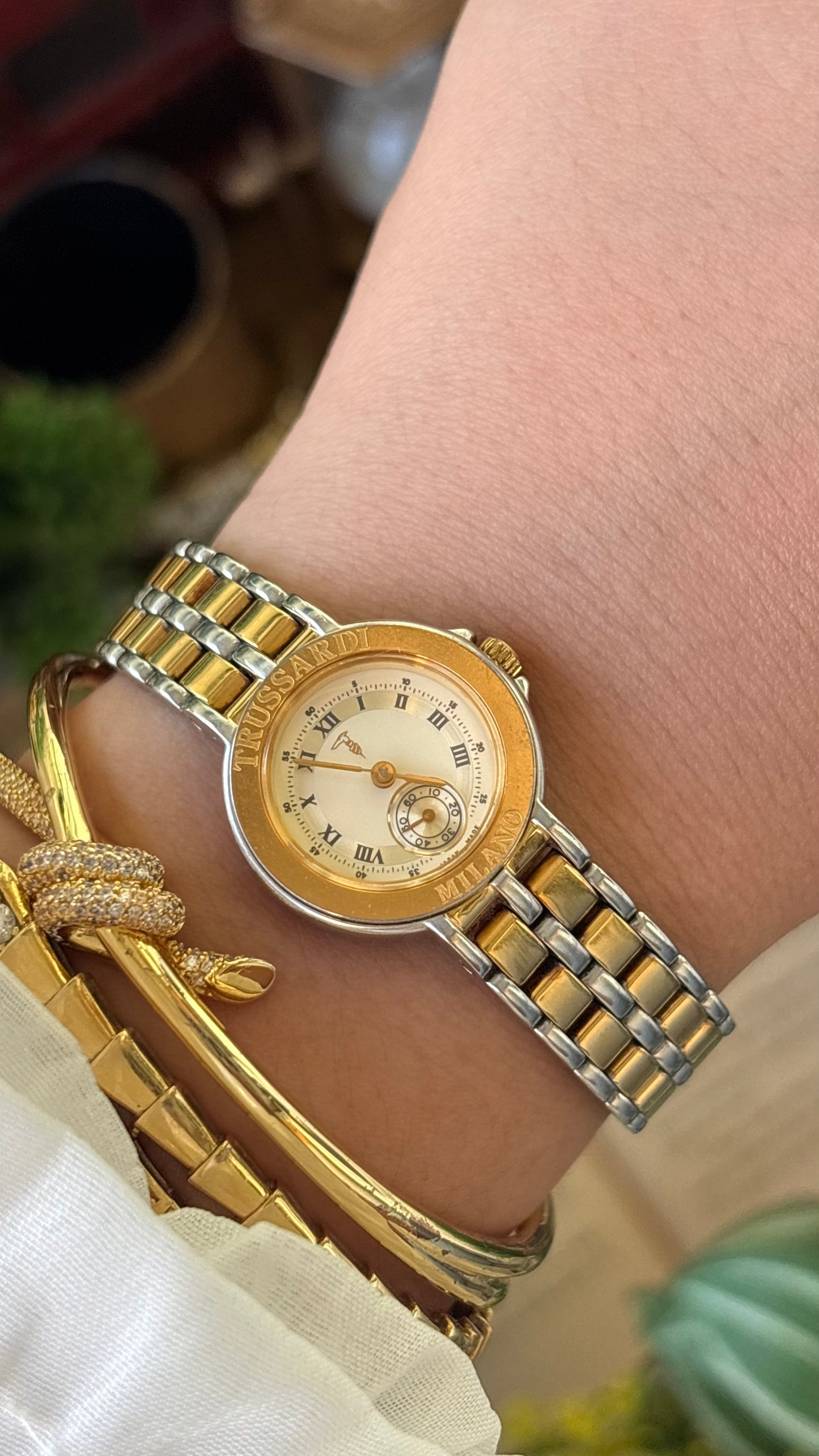 Rare Vintage Trussardi Milano Chrono Watch in Two-Tone Japan Quartz