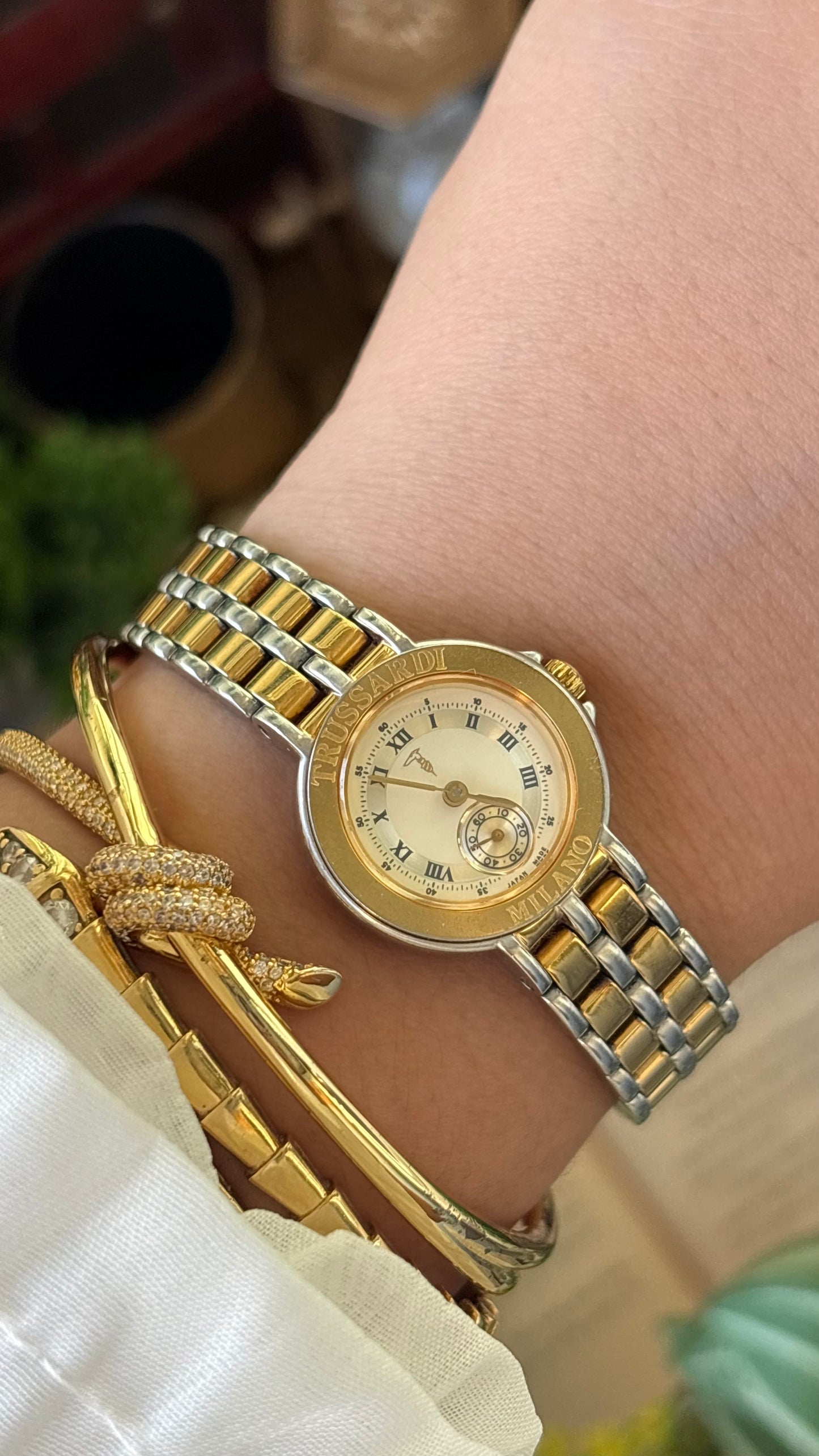 Rare Vintage Trussardi Milano Chrono Watch in Two-Tone Japan Quartz