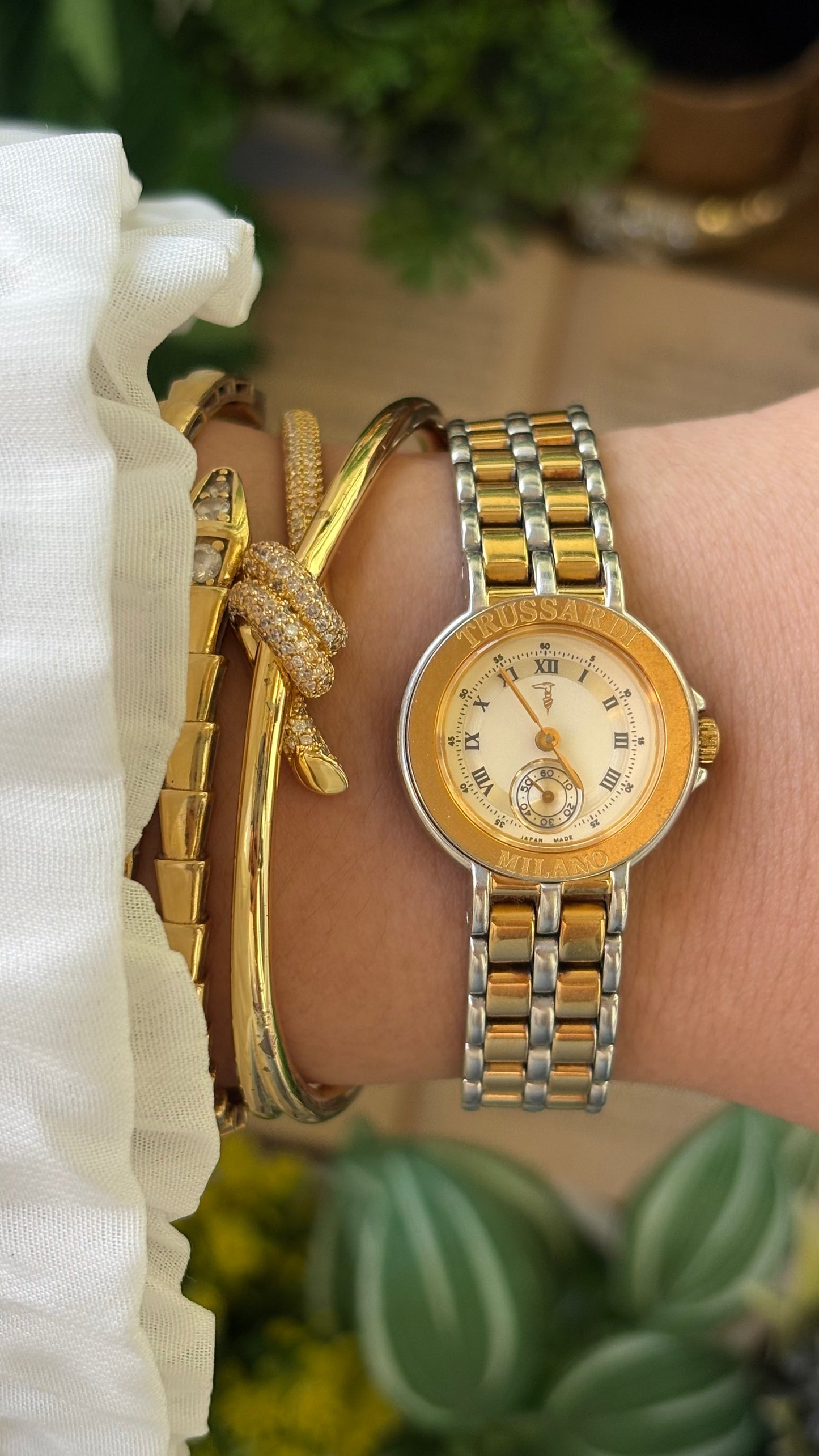 Rare Vintage Trussardi Milano Chrono Watch in Two-Tone Japan Quartz