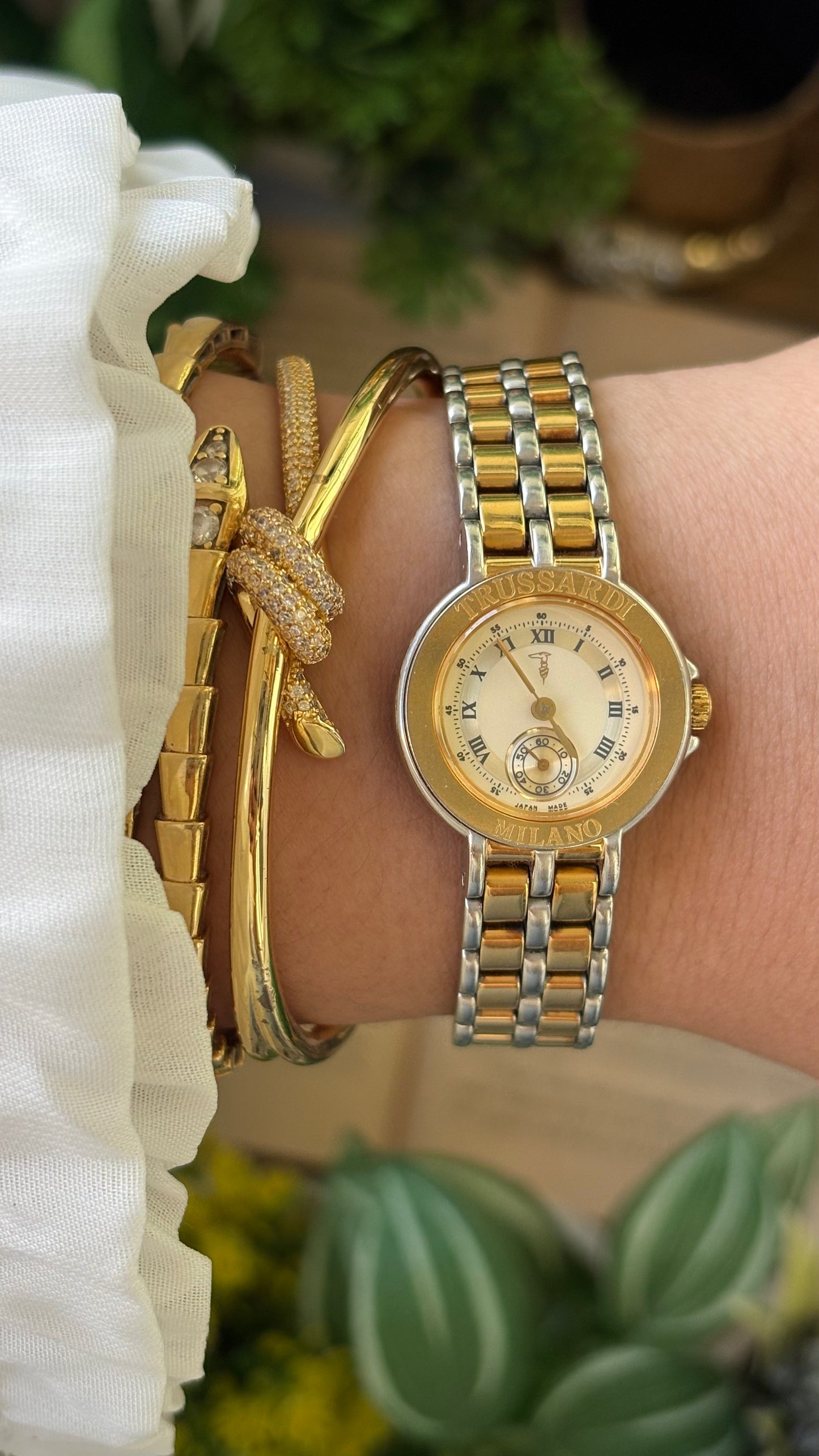 Rare Vintage Trussardi Milano Chrono Watch in Two-Tone Japan Quartz