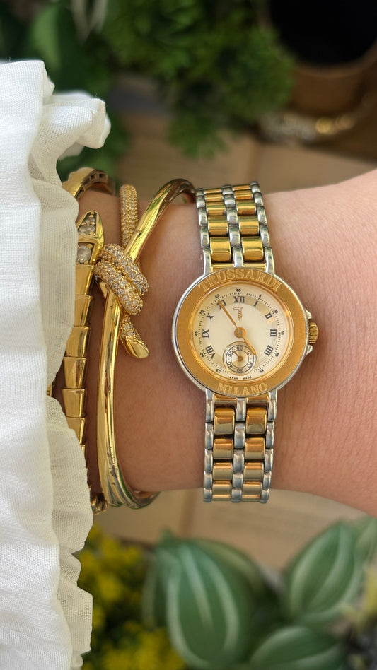 Rare Vintage Trussardi Milano Chrono Watch in Two-Tone Japan Quartz
