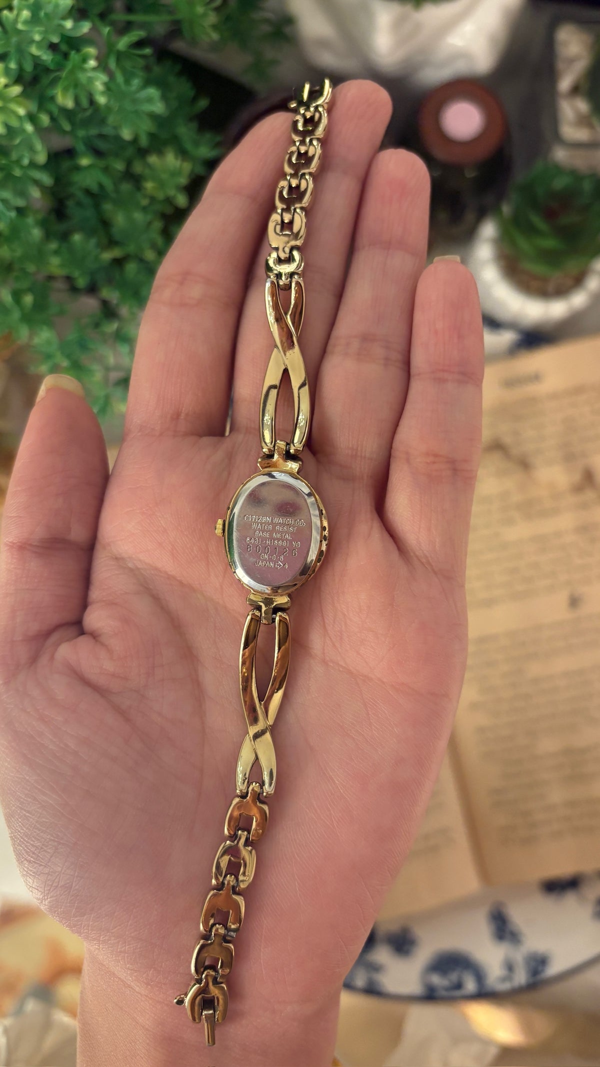 Extremely Rare Dainty Vintage Cletia Citizen Flower Accent Twisted Semi-Bangle Watch in Gold Tone Quartz