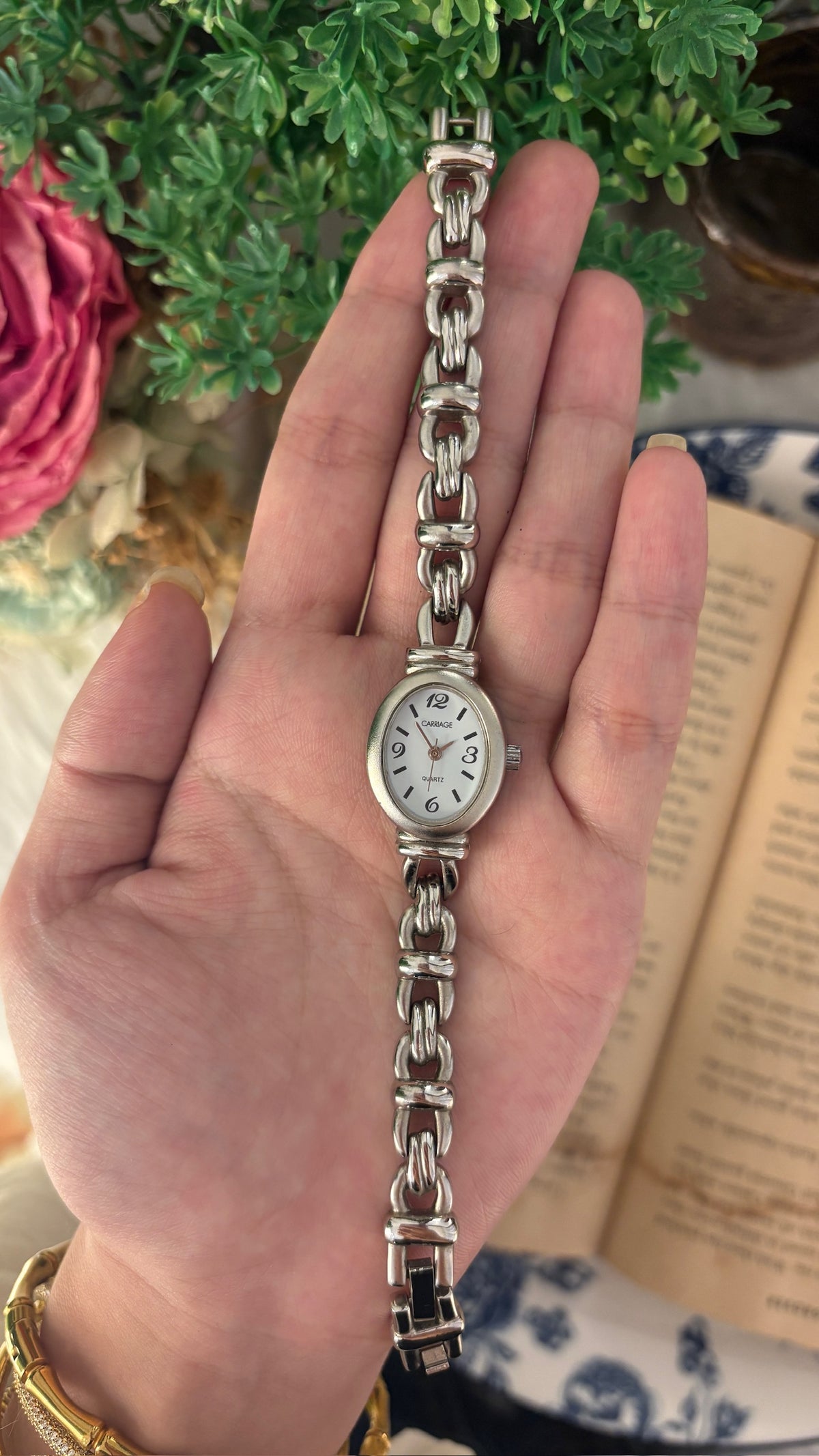 Rare Vintage Carriage Timex Oval Watch in Silver Tone Quartz