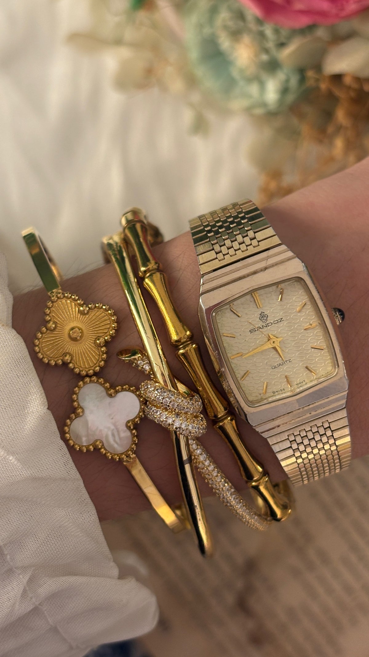 Rare Vintage Sandoz Tank Watch in Gold Tone Quartz
