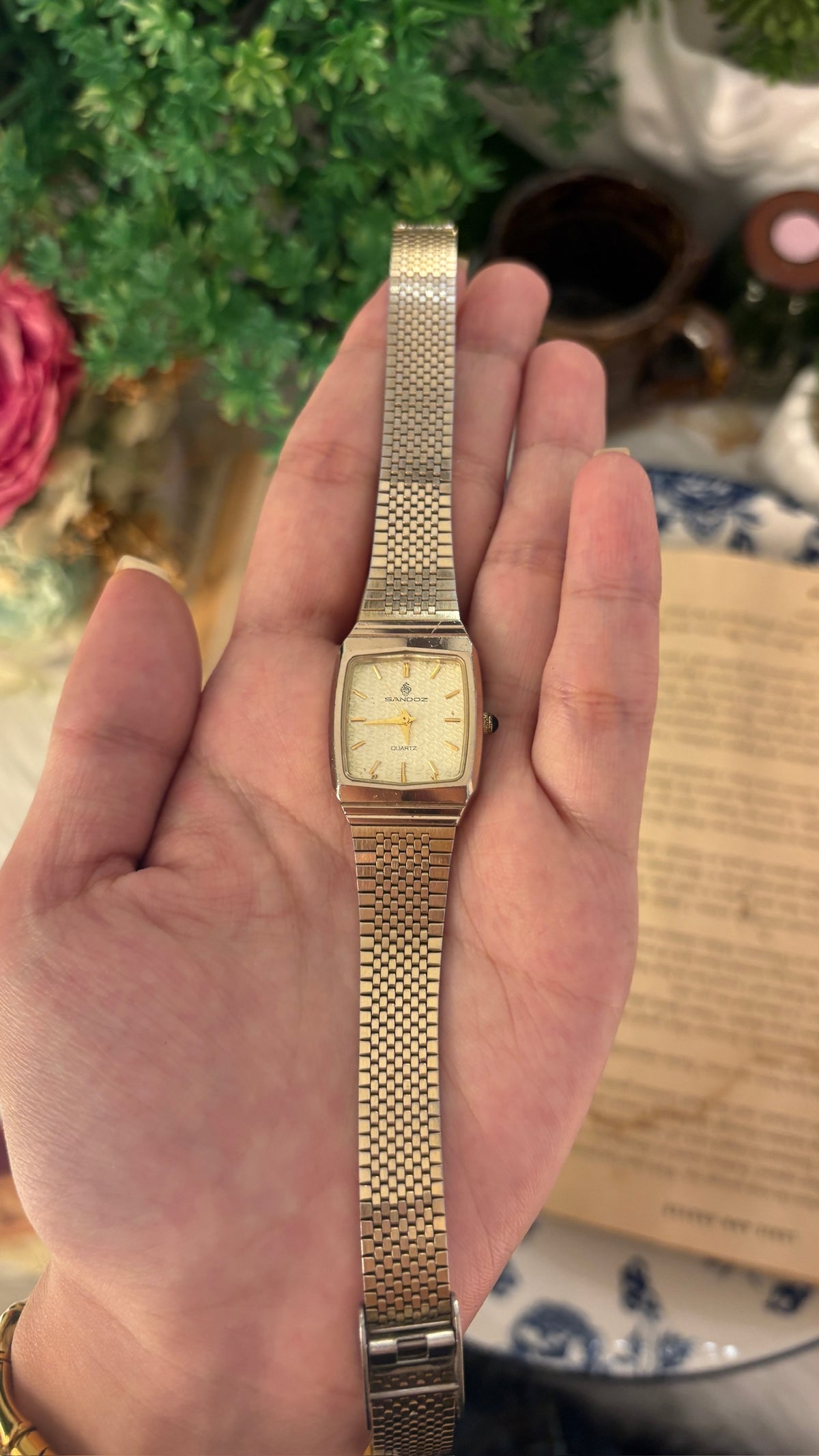 Rare Vintage Sandoz Tank Watch in Gold Tone Quartz