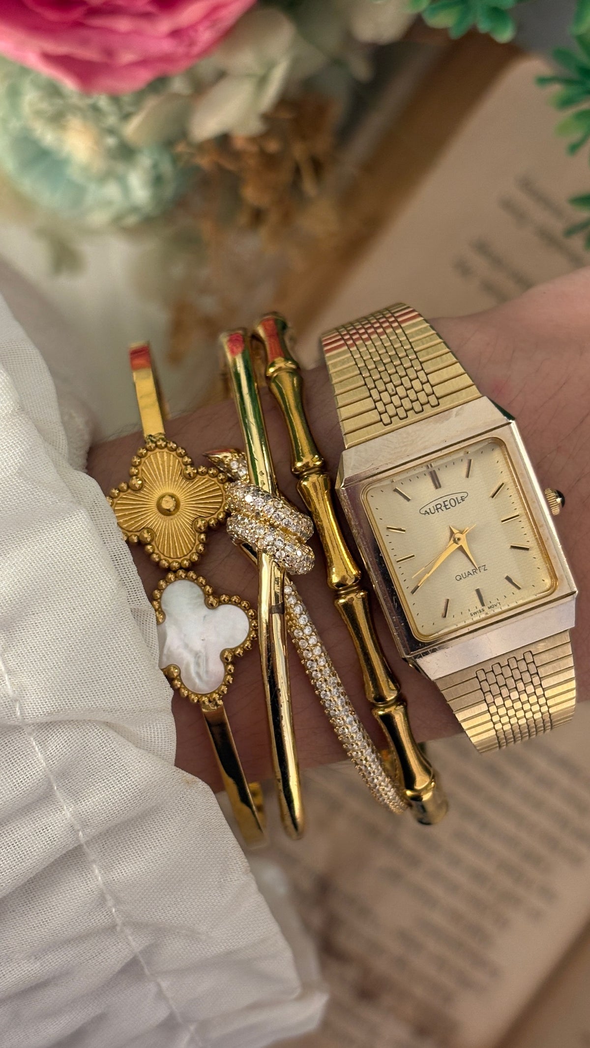 Vintage Aureole Swiss Tank Dress Watch in Gold Tone Quartz