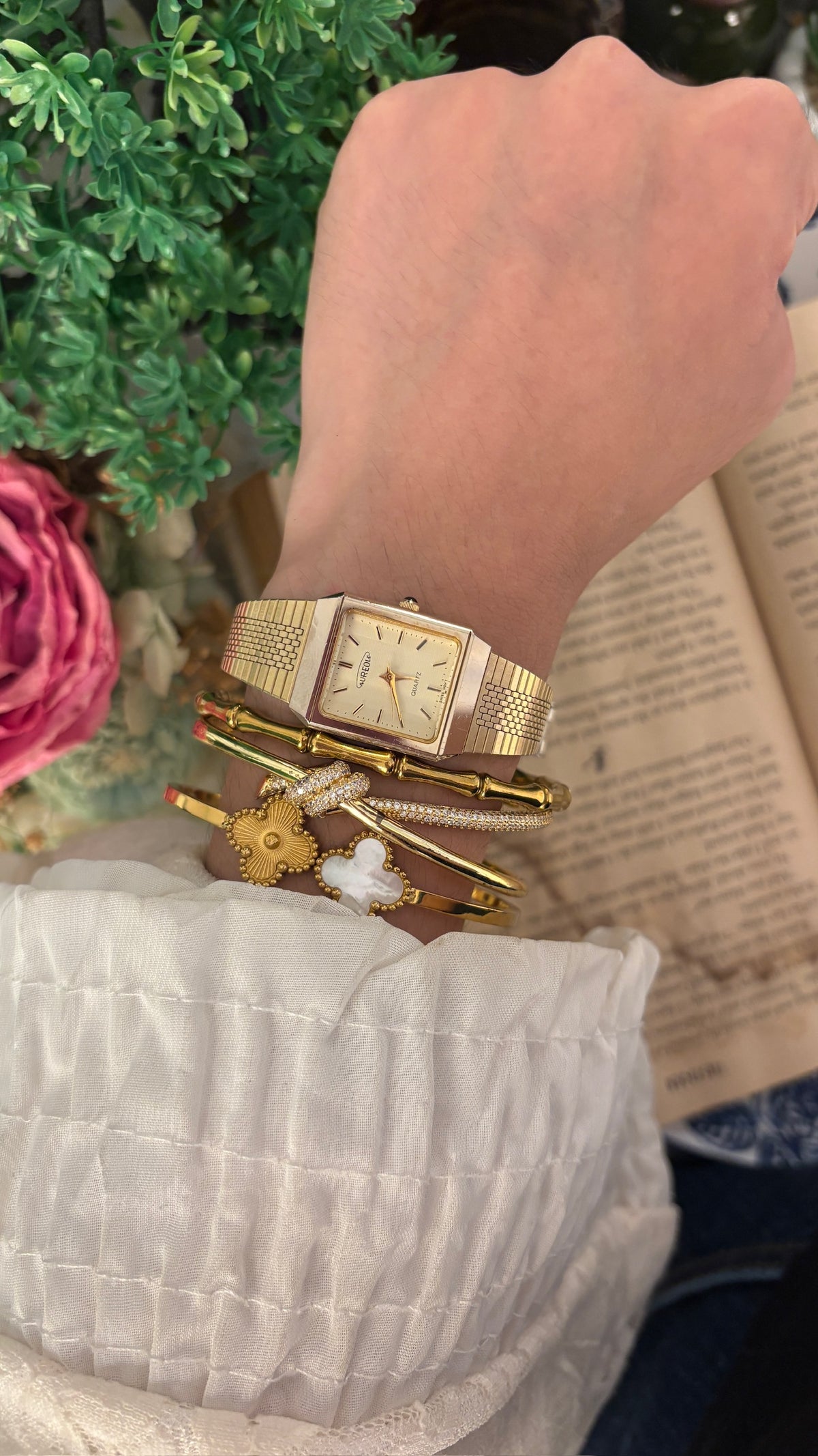 Vintage Aureole Swiss Tank Dress Watch in Gold Tone Quartz