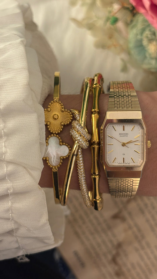 Rare Vintage Ricoh Tank Dress Watch in Gold Tone Quartz