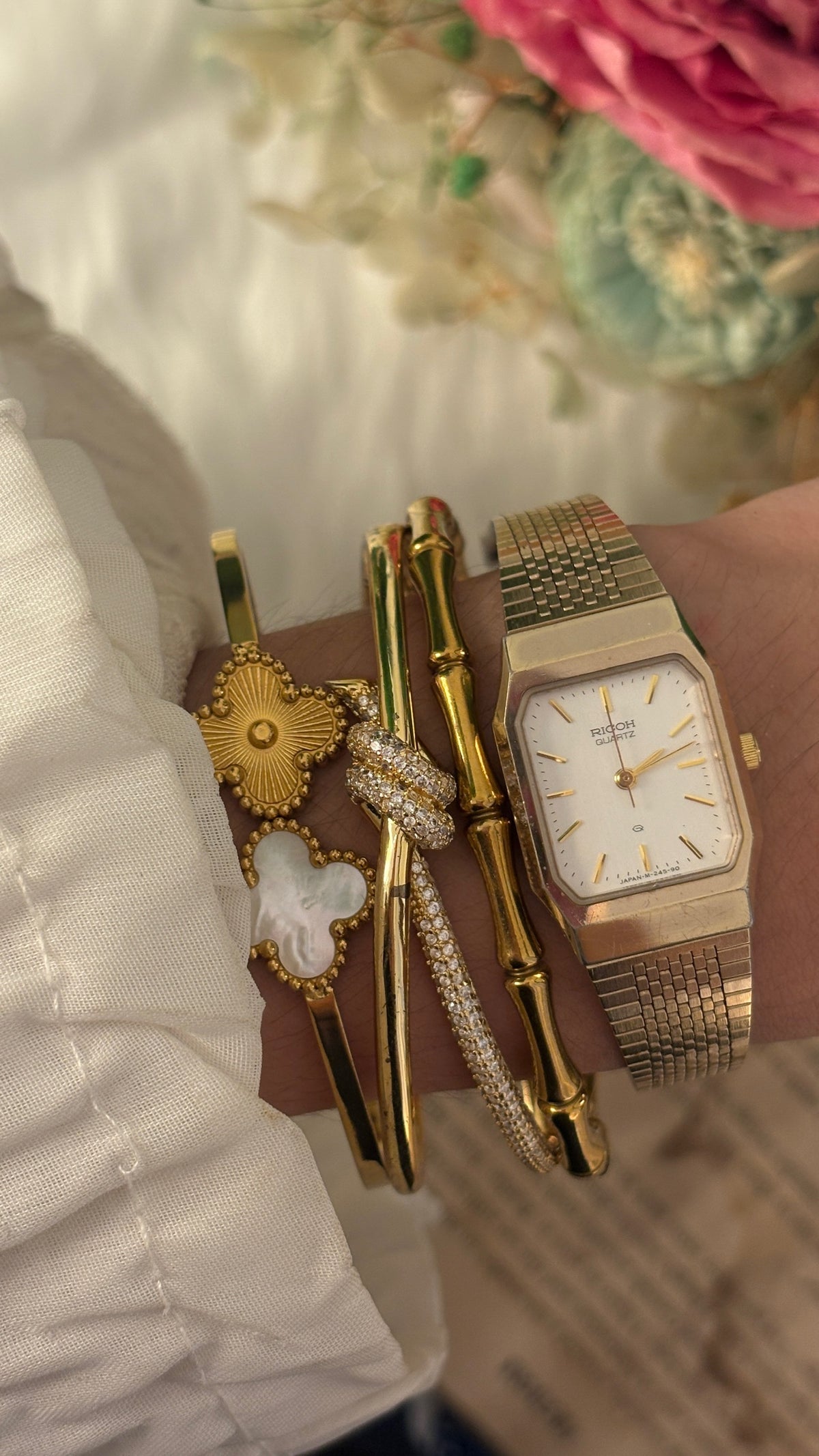 Rare Vintage Ricoh Tank Dress Watch in Gold Tone Quartz