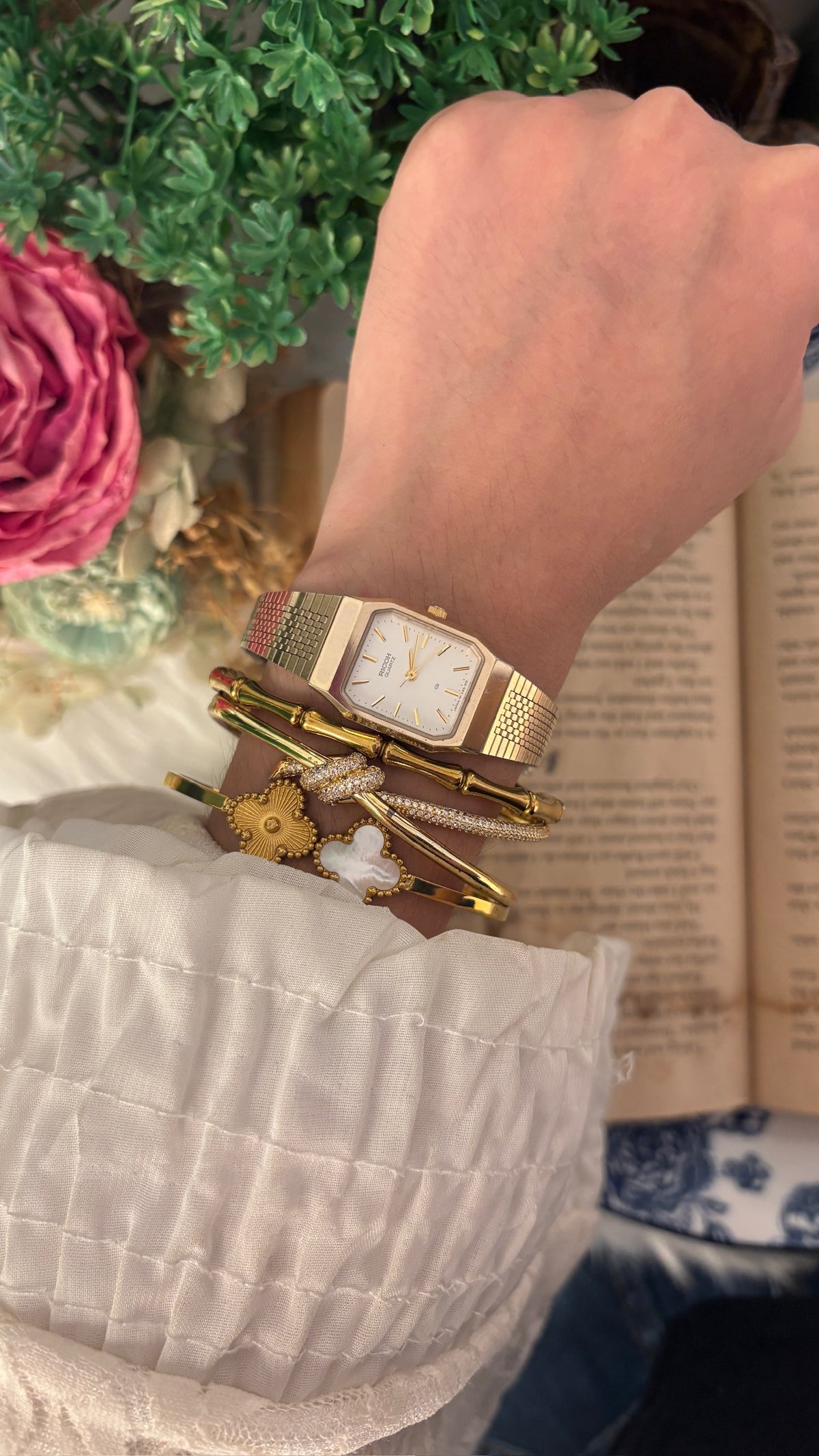 Rare Vintage Ricoh Tank Dress Watch in Gold Tone Quartz