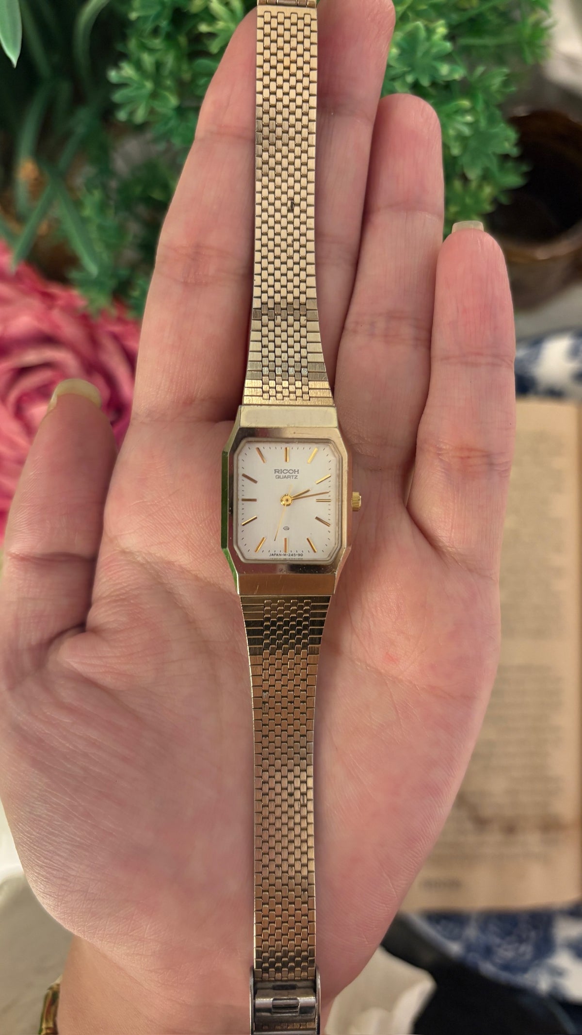 Rare Vintage Ricoh Tank Dress Watch in Gold Tone Quartz