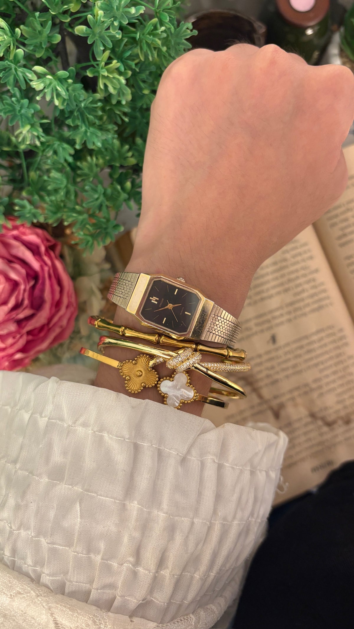 Vintage Cregar Black Dial Tank Dress Watch in Gold Tone Quartz