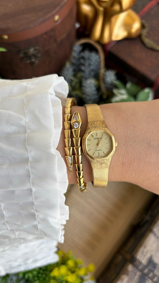 Vintage Omron Rare Octagon Watch in Gold Tone in Vintage Straps