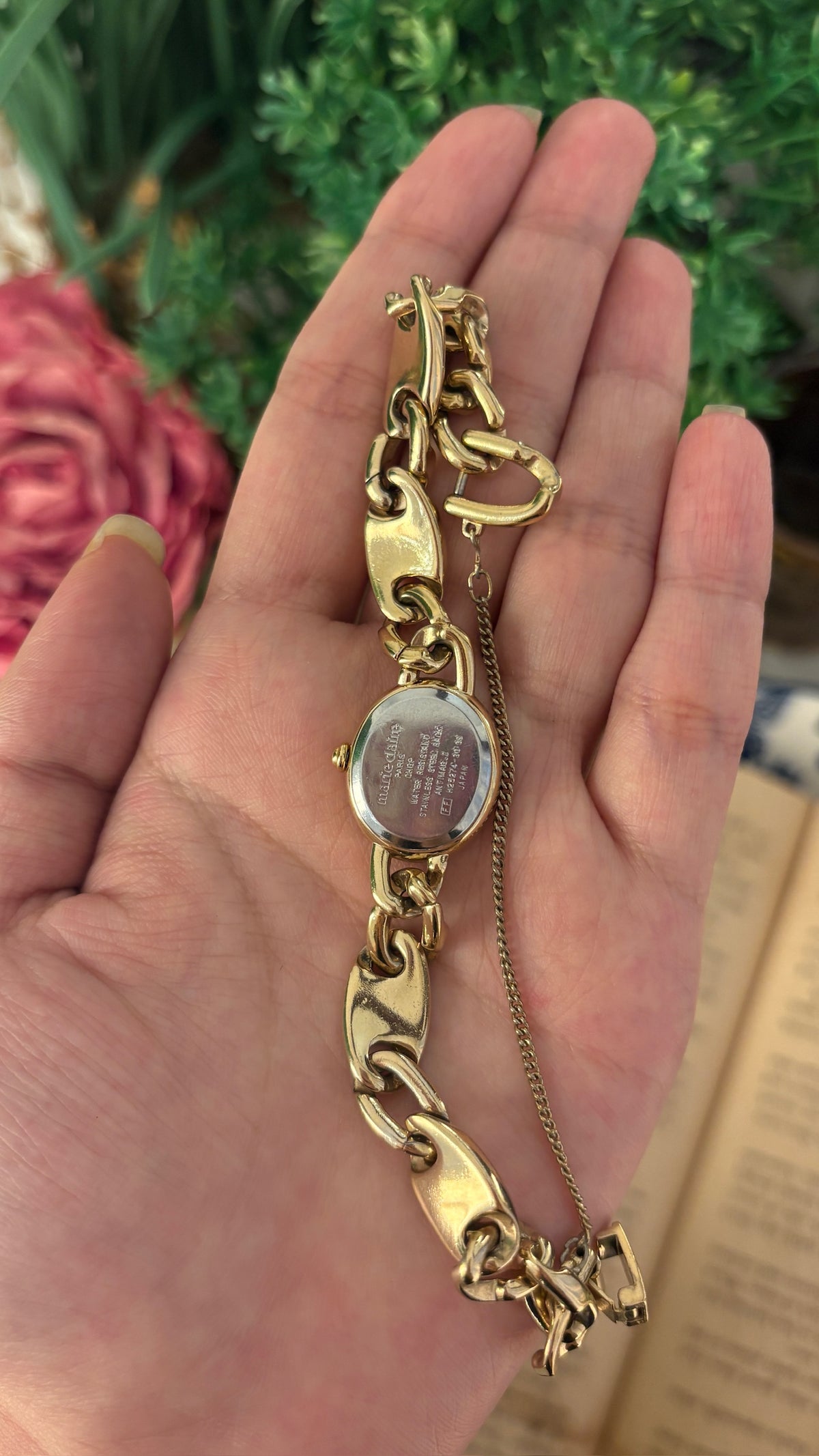 Rare Dainty Vintage Marie Claire Chain Bracelet Watch in Gold Tone Quartz