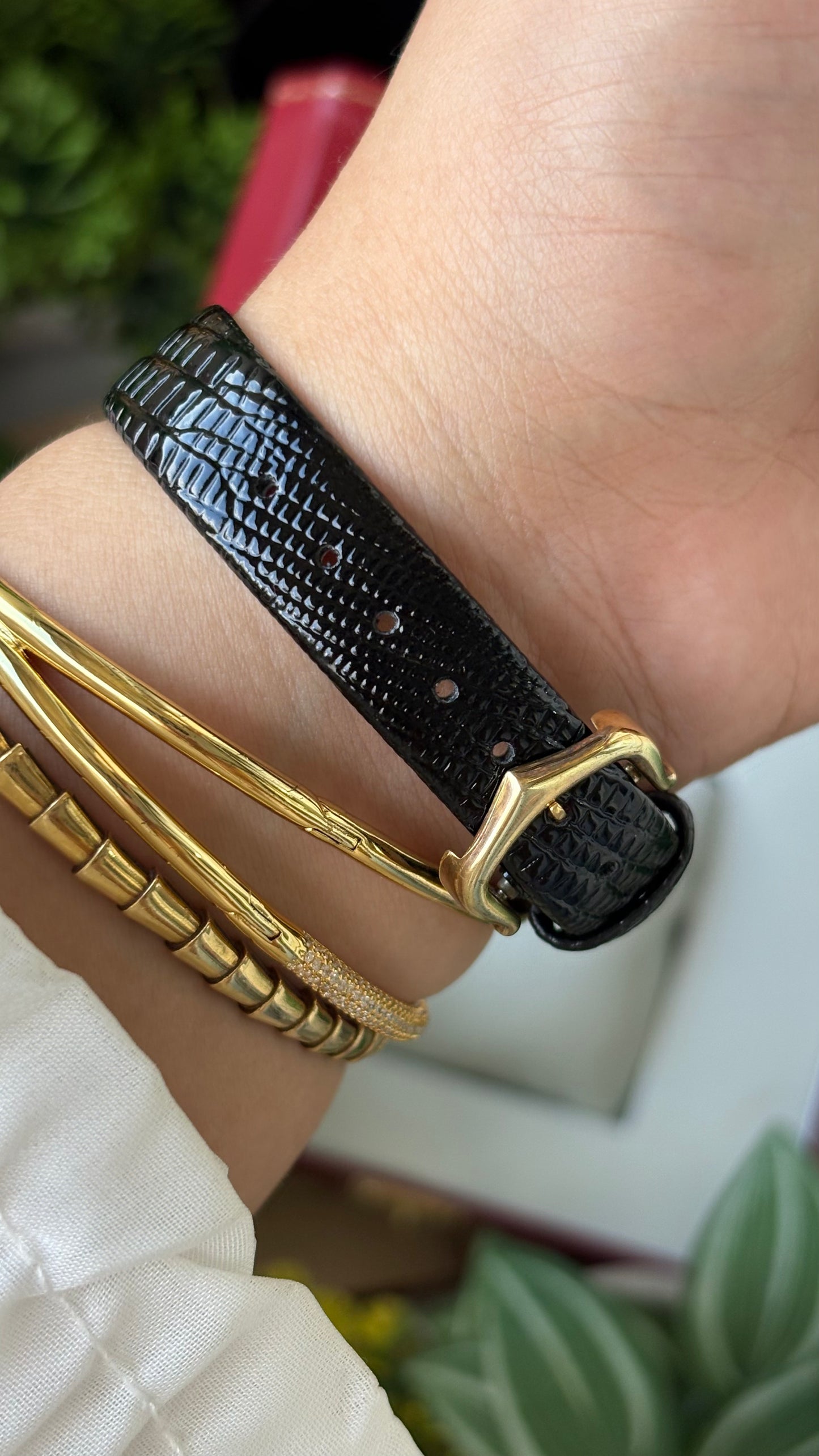 Extremely Rare Vintage 1990s Cartier Must De Tank Vermeil in Black Leather Gold Tone Lemon Cream Dial