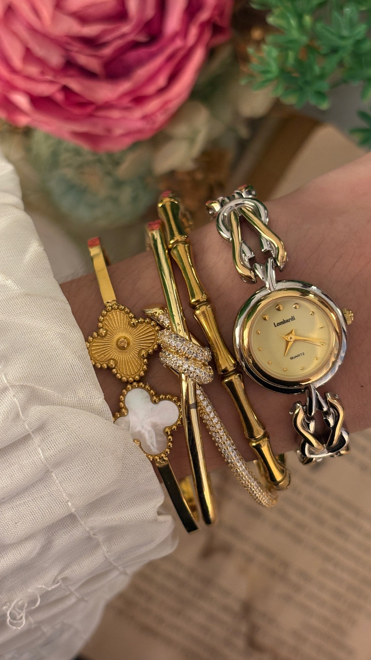 Rare Vintage Lombardi Intertwined Link Bracelet Watch in Two-Tone Quartz