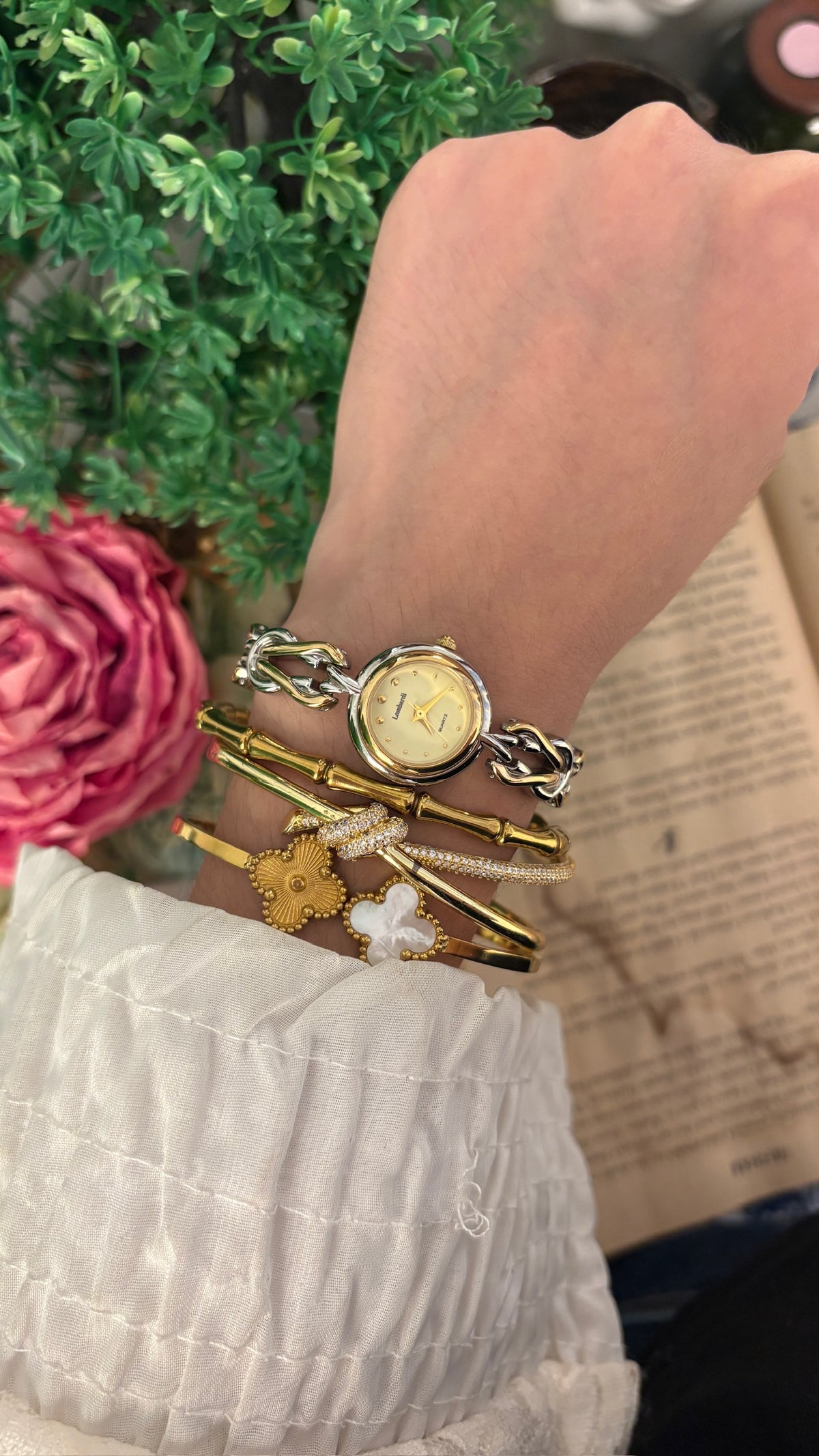 Rare Vintage Lombardi Intertwined Link Bracelet Watch in Two-Tone Quartz