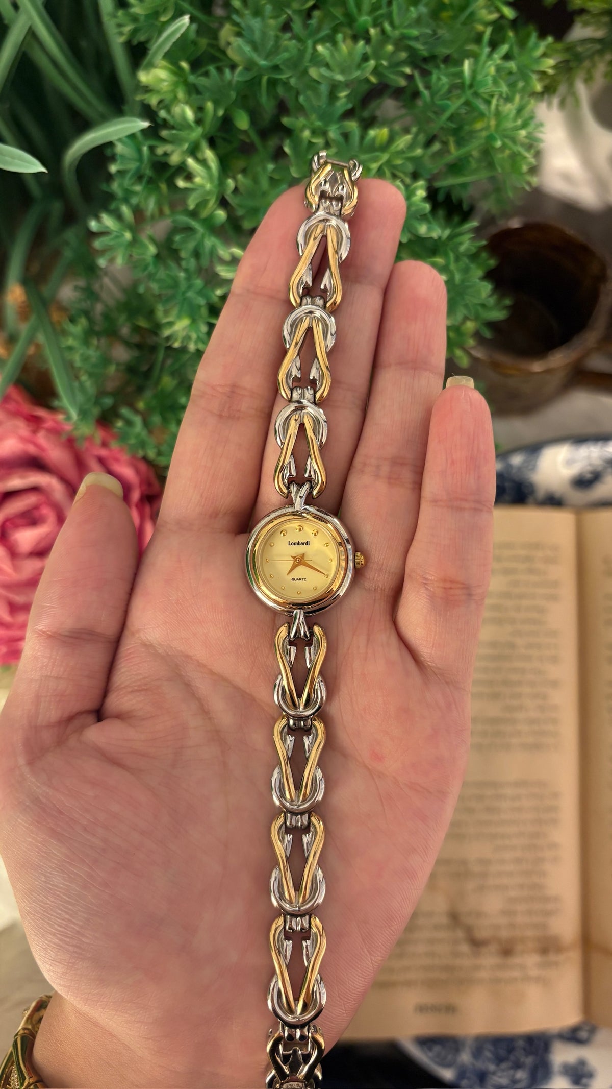 Rare Vintage Lombardi Intertwined Link Bracelet Watch in Two-Tone Quartz