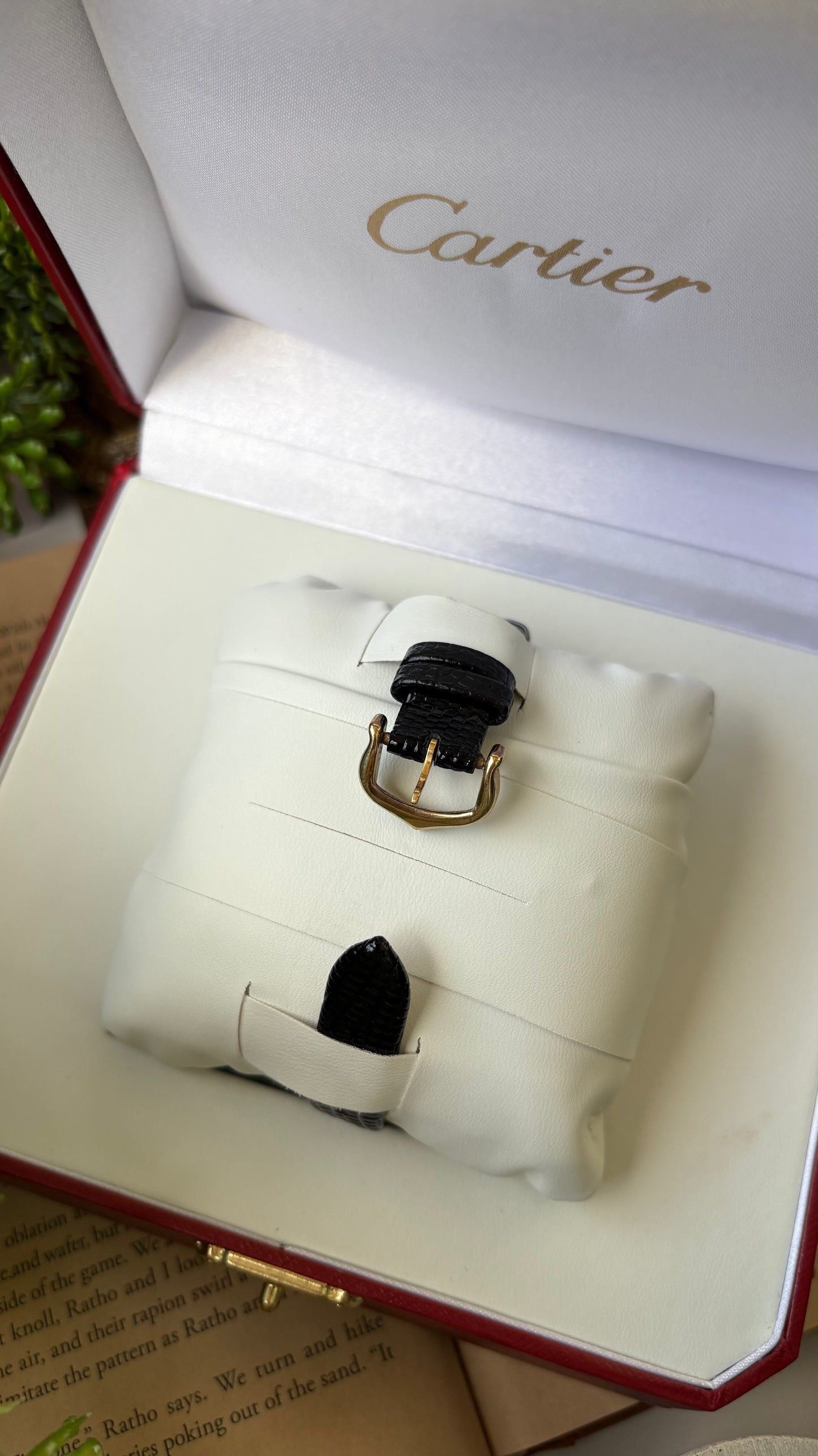 Extremely Rare Vintage 1990s Cartier Must De Tank Vermeil in Black Leather Gold Tone Lemon Cream Dial