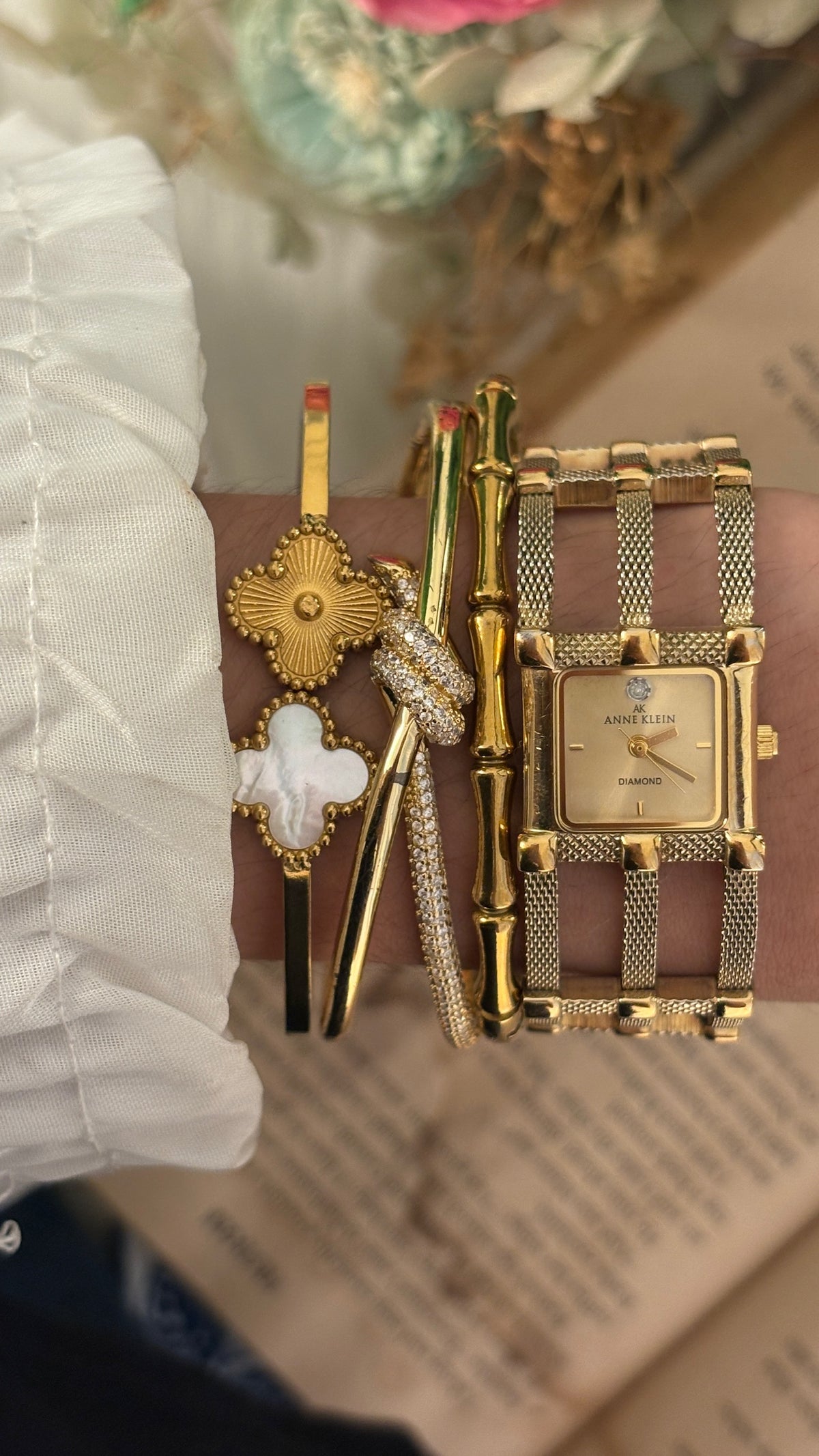 Rare Vintage Anne Klein Tank Cable Link Watch in Gold Tone Quartz