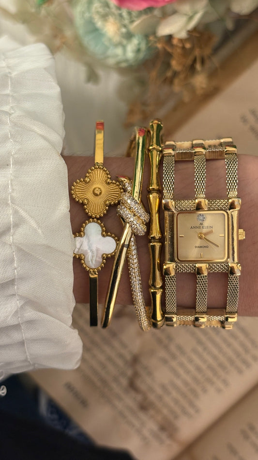 Rare Vintage Anne Klein Tank Cable Link Watch in Gold Tone Quartz