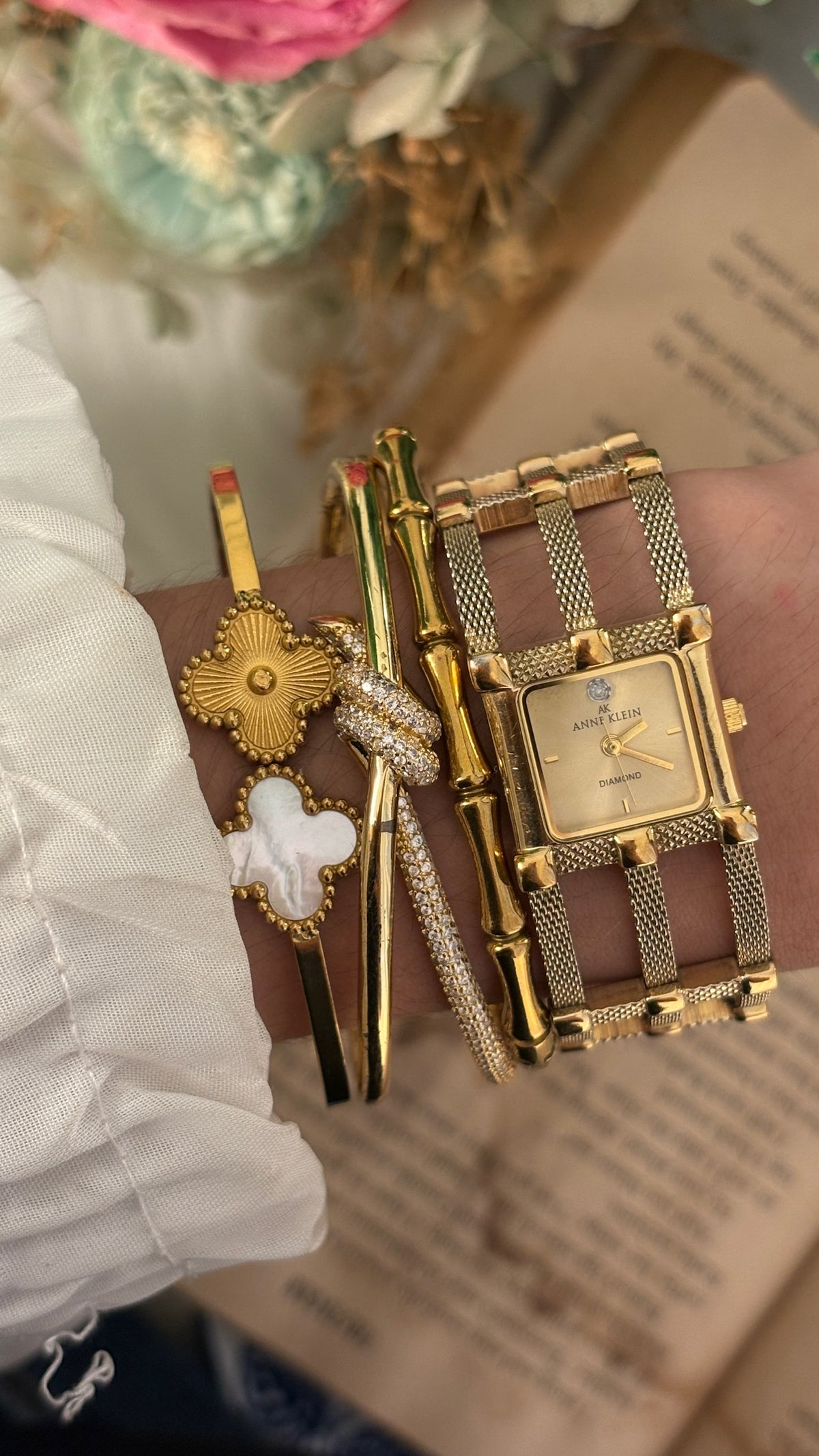Rare Vintage Anne Klein Tank Cable Link Watch in Gold Tone Quartz