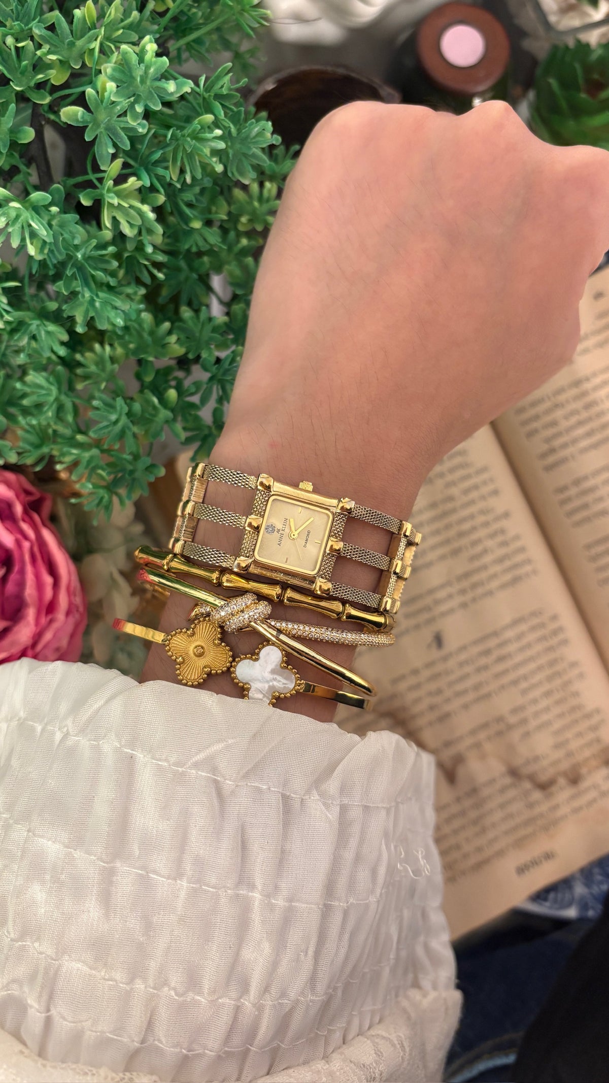 Rare Vintage Anne Klein Tank Cable Link Watch in Gold Tone Quartz