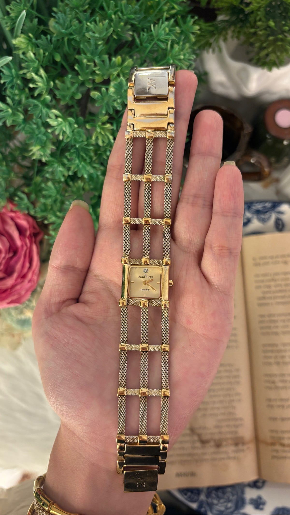 Rare Vintage Anne Klein Tank Cable Link Watch in Gold Tone Quartz