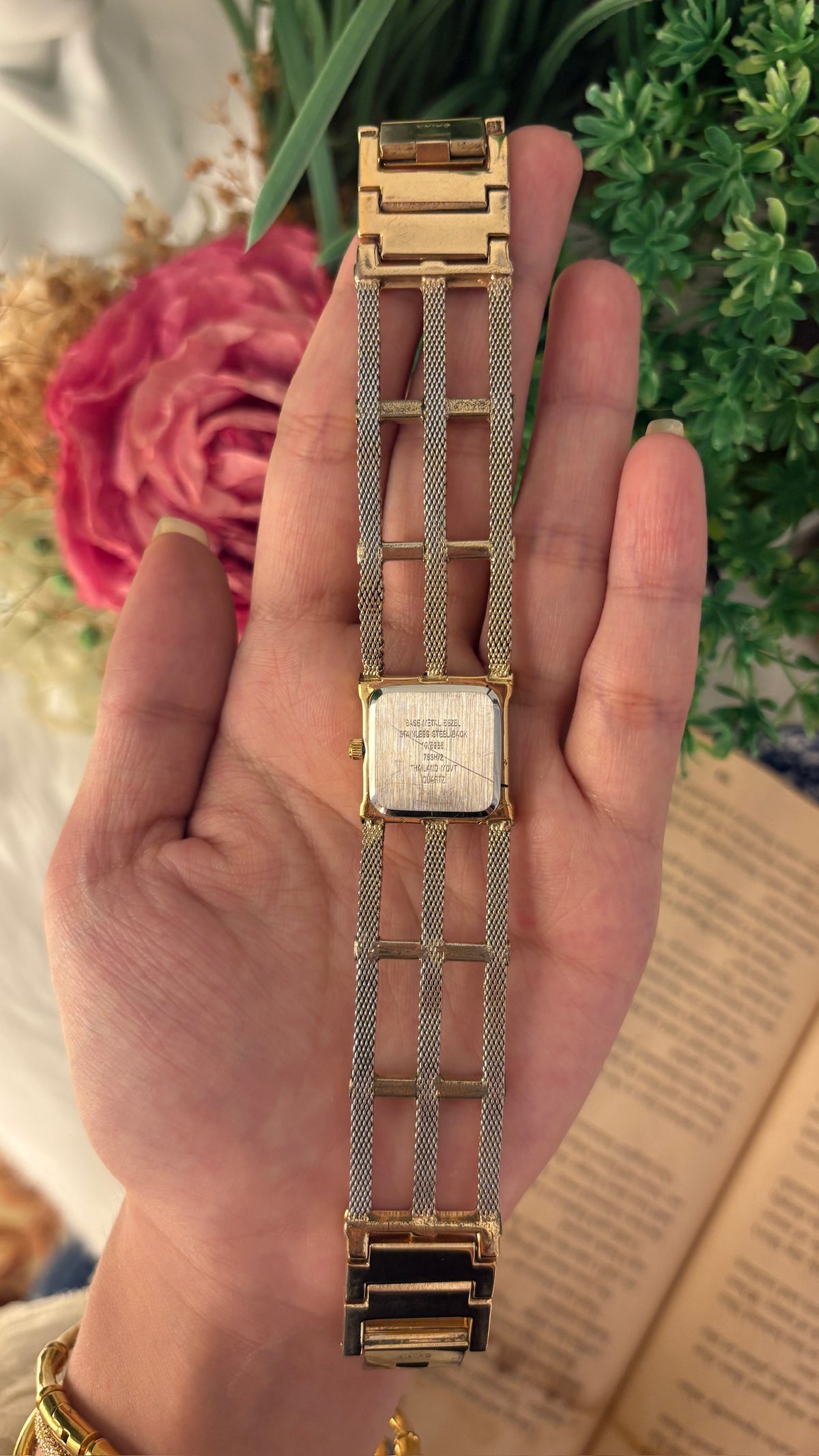 Rare Vintage Anne Klein Tank Cable Link Watch in Gold Tone Quartz