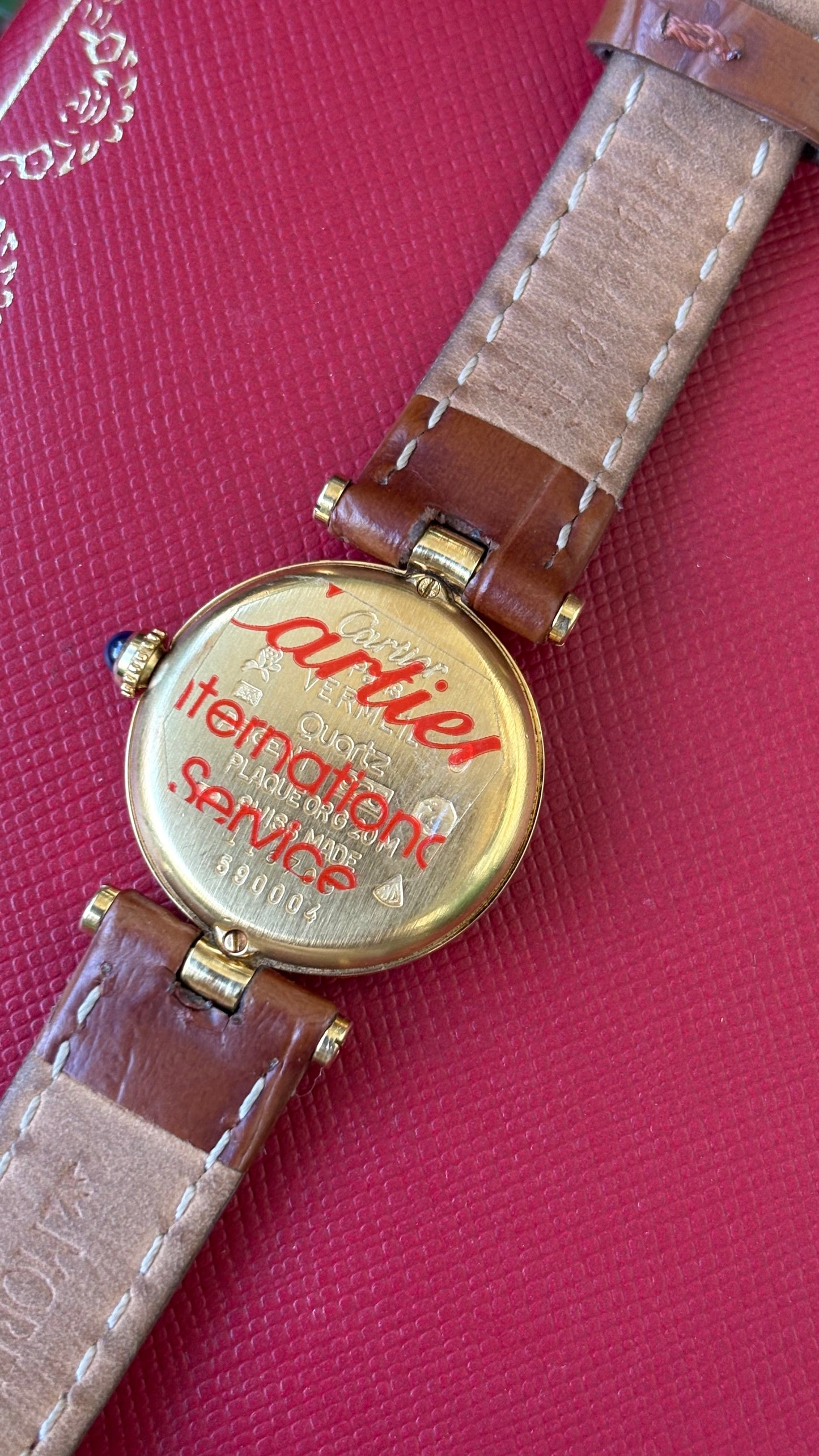 Extremely Rare 1980s Vintage Cartier Must de Vendôme Vermeil in Brown Leather Gold Tone
